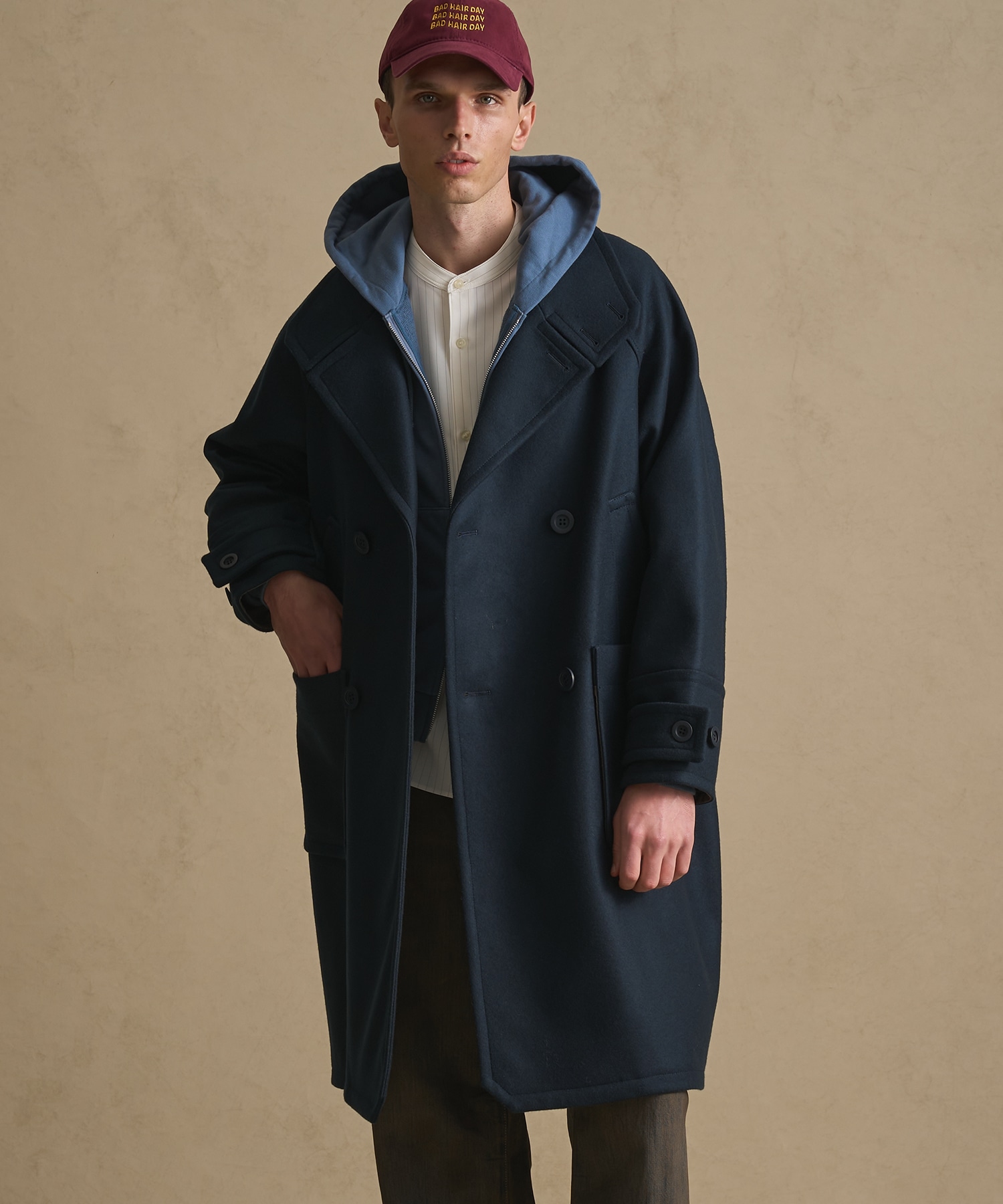 Super140s メルトンラップスタンドPコート(1 DARK GREY): : メンズ