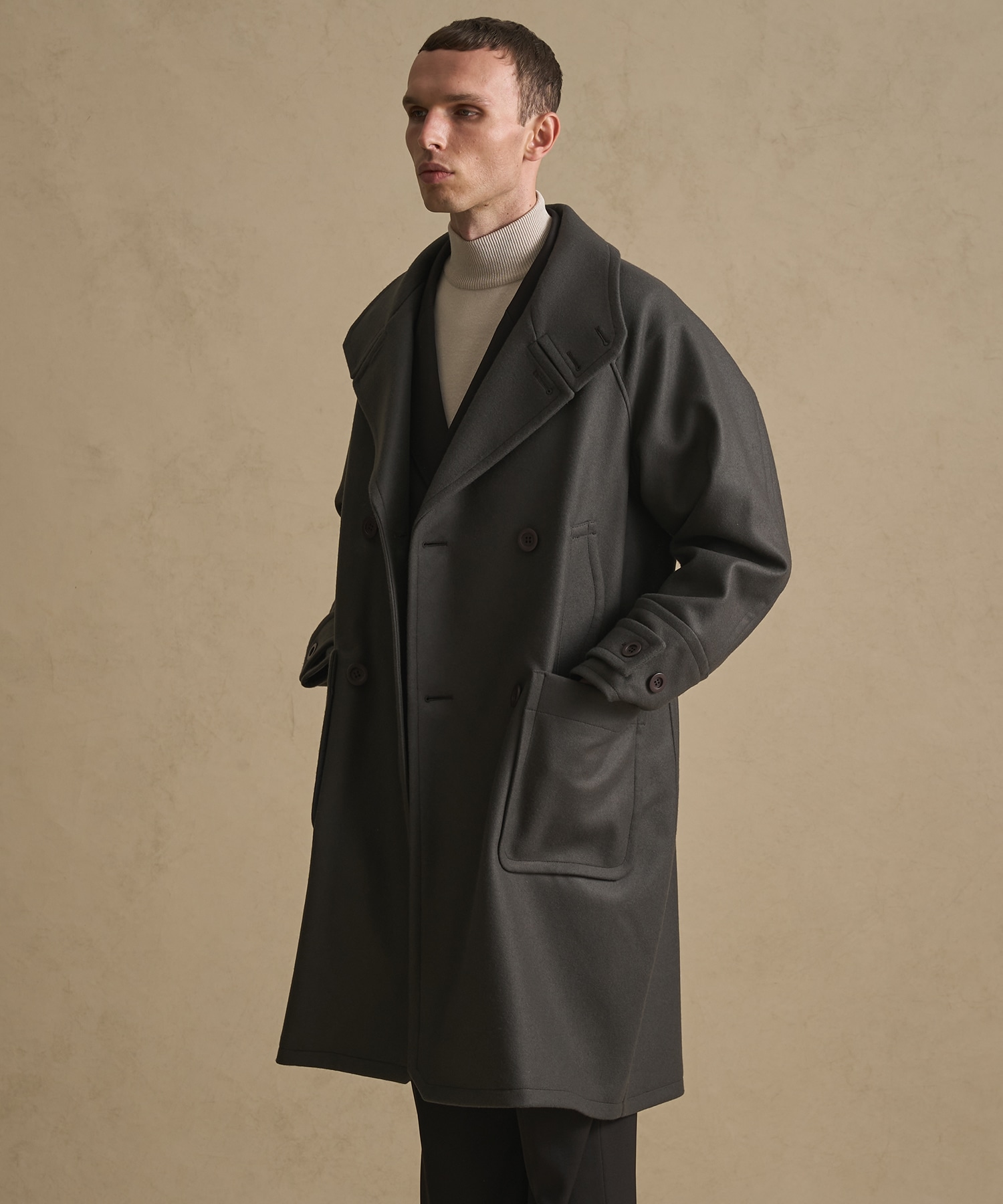 Super140s メルトンラップスタンドPコート(1 DARK GREY): : メンズ