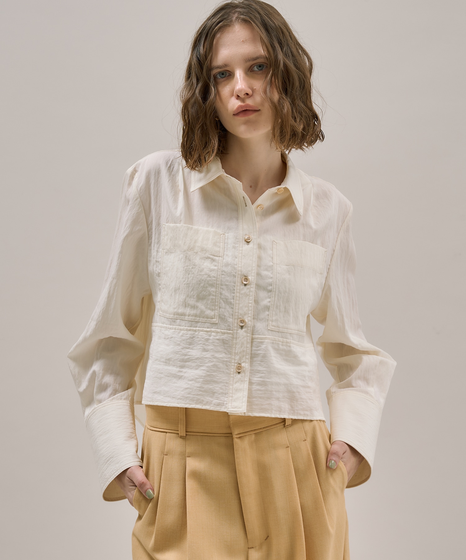 ダブルポケットレーヨンショートシャツ(FREE WHITE): : ウィメンズ