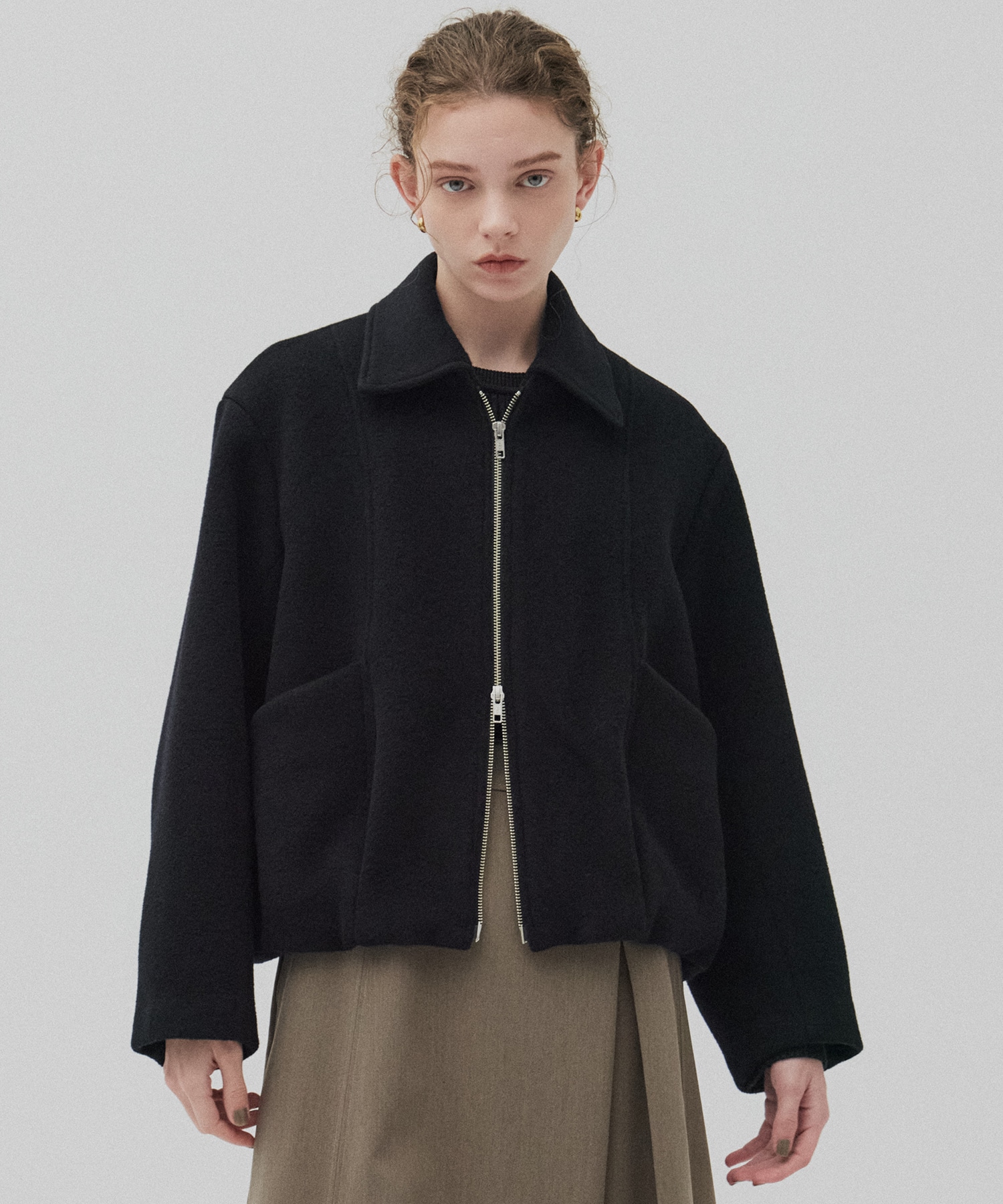 再入荷】ウールジップタックショートコート(1 BLACK): : ウィメンズ