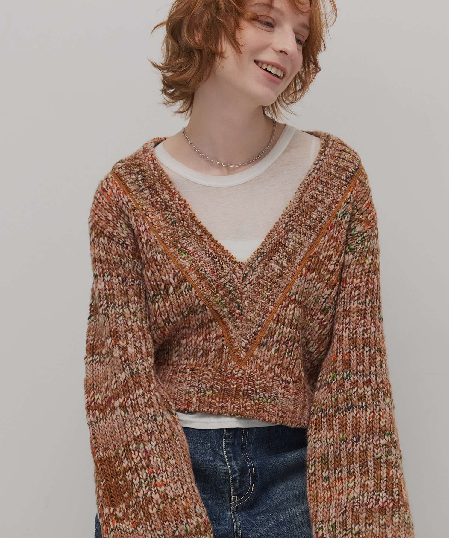 ミックスカラーVネックニット(FREE CAMEL): : ウィメンズ｜PUBLIC