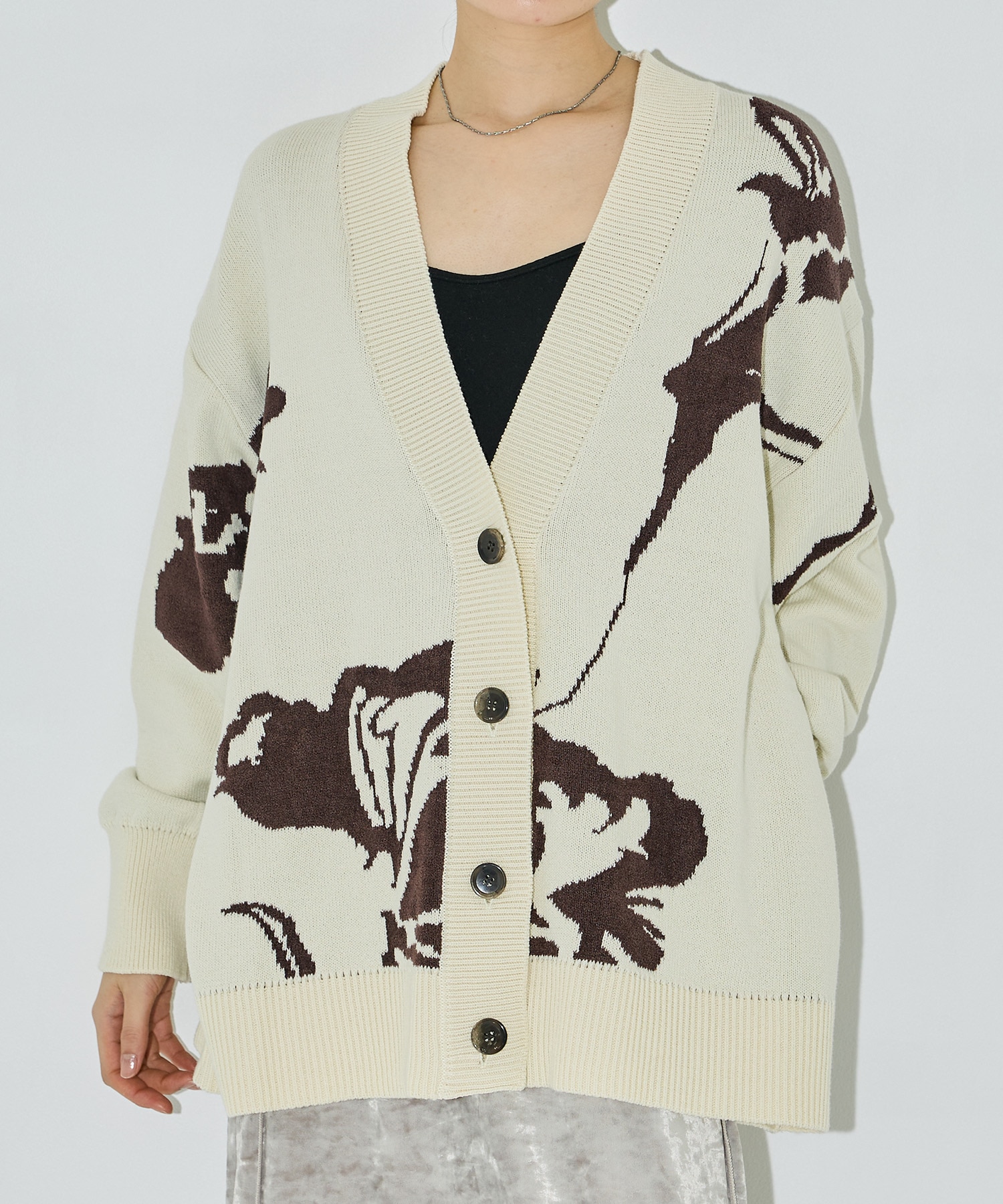 ビッグフラワージャガードカーディガン(FREE IVORY): : ウィメンズ