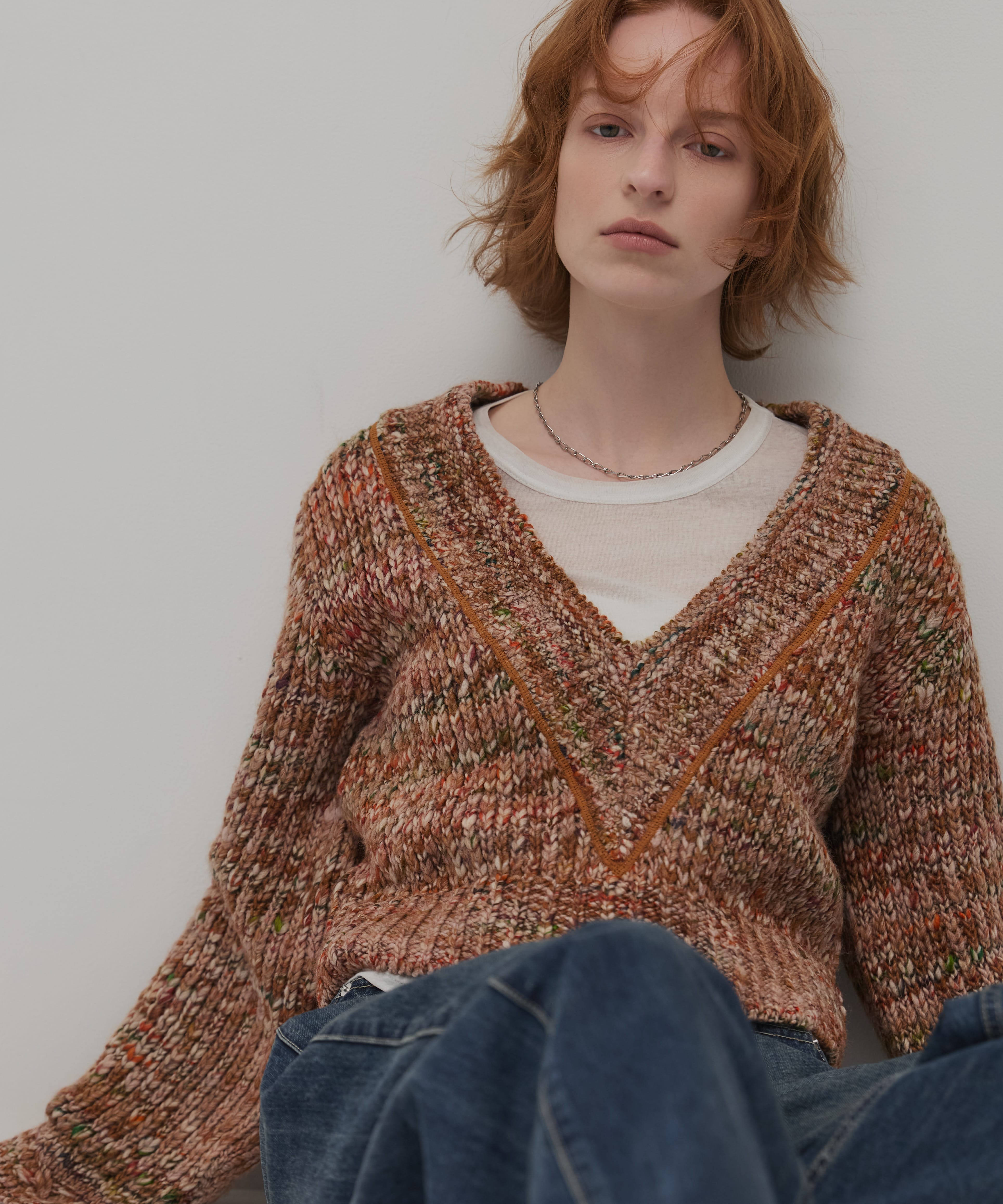 ミックスカラーVネックニット(FREE CAMEL): : ウィメンズ｜PUBLIC