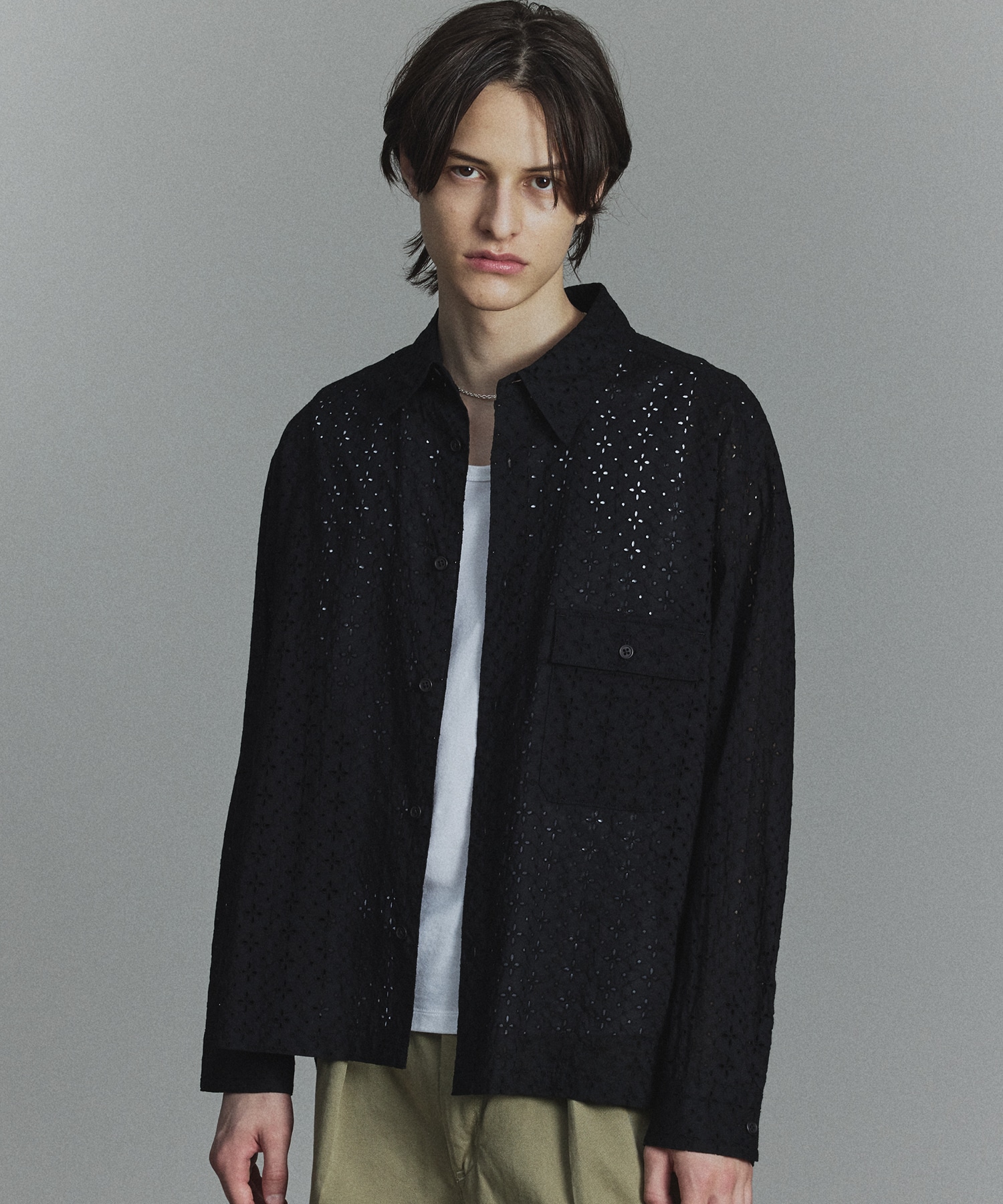 エンブロイダリーレースシアーシャツ(1 BLACK): : メンズ｜PUBLIC