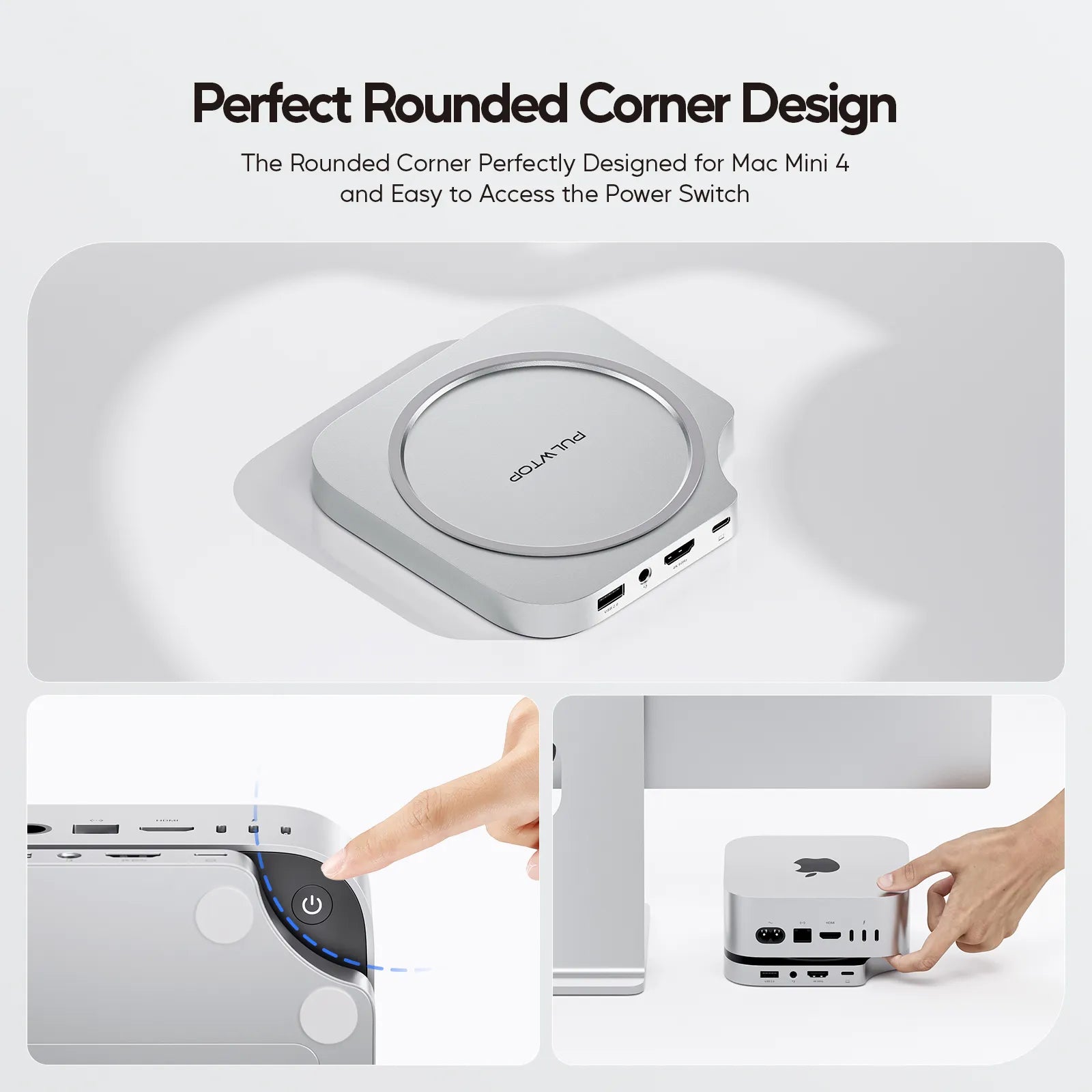 PULWTOP Mac Mini M4 USB C Hub Accesorios & Stand（9-in-1, M.2 SSD