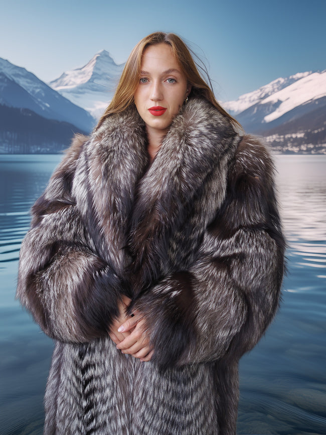Voyager Dream — Silver Cross Fox Fantasy Fur Coat– Purple Shoshana