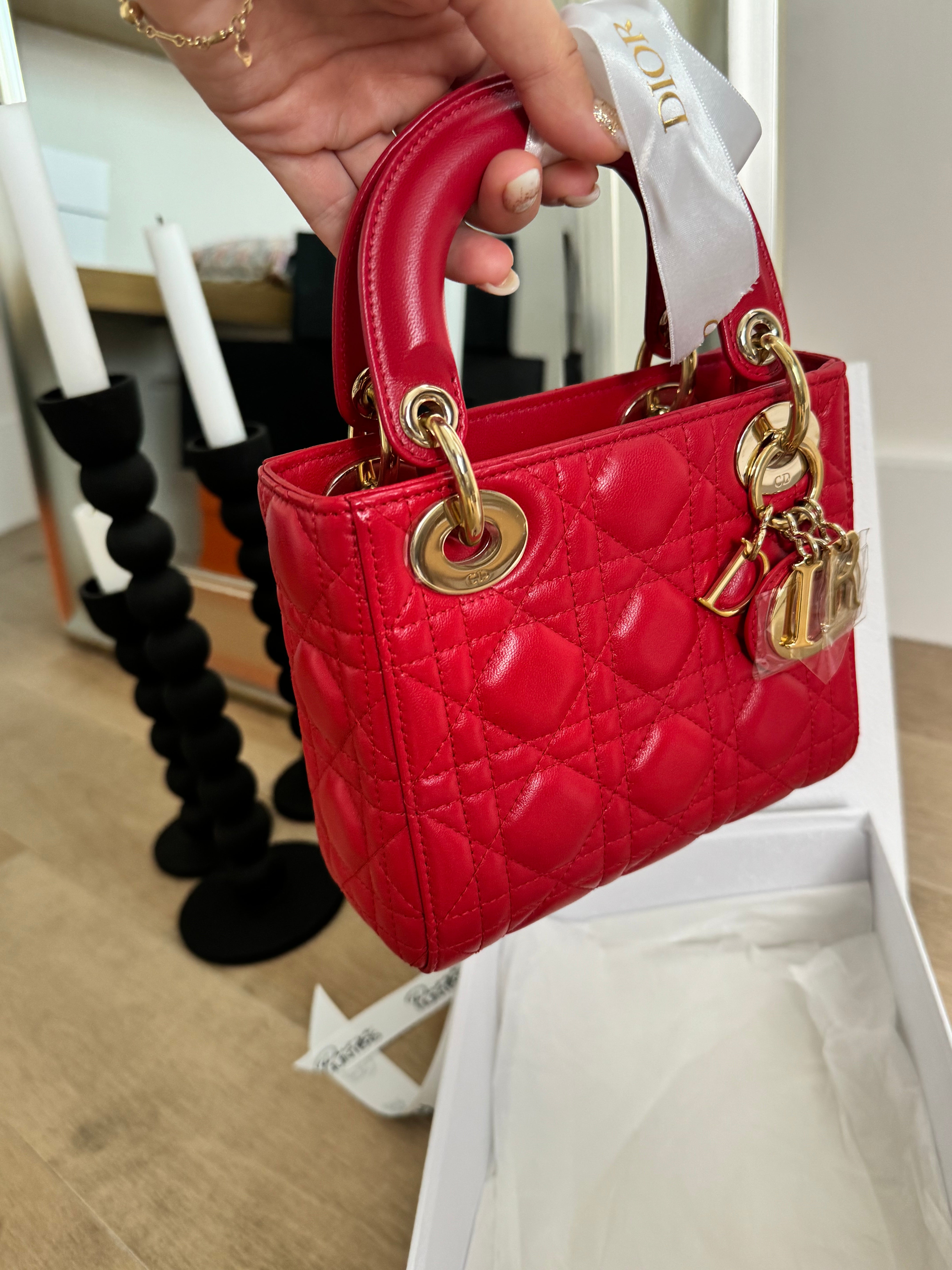 Lady Dior Small in Cherry Red Patent Cannage Calfskin | Pre-Owned