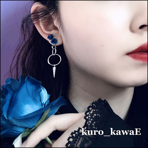 kuro_kawaE / 薔薇と棘のピアス 両耳用［青］（300889） - QOOZA