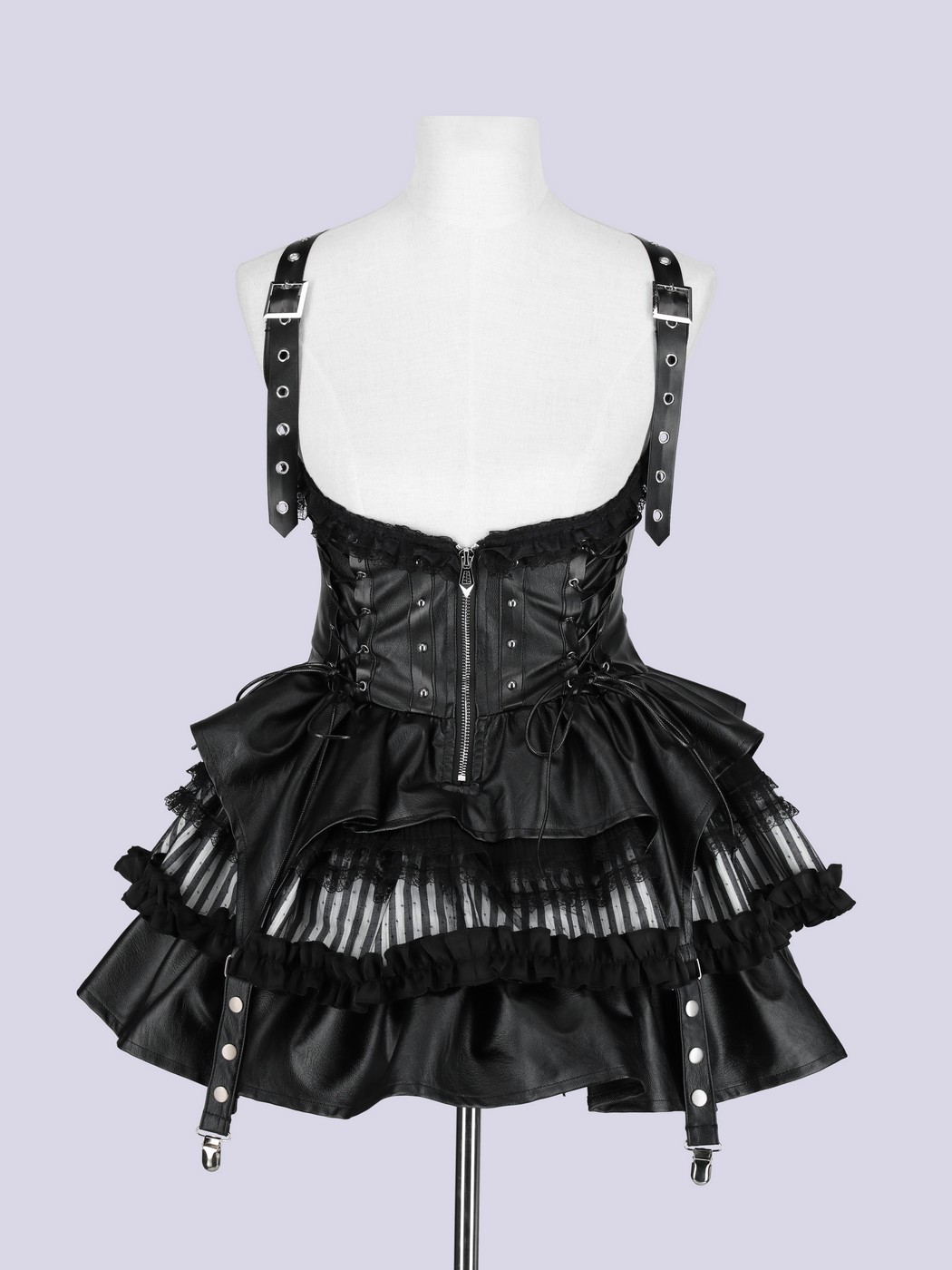 IMVAL / Lace Frill Leather Dress [STRIPE] - QOOZA