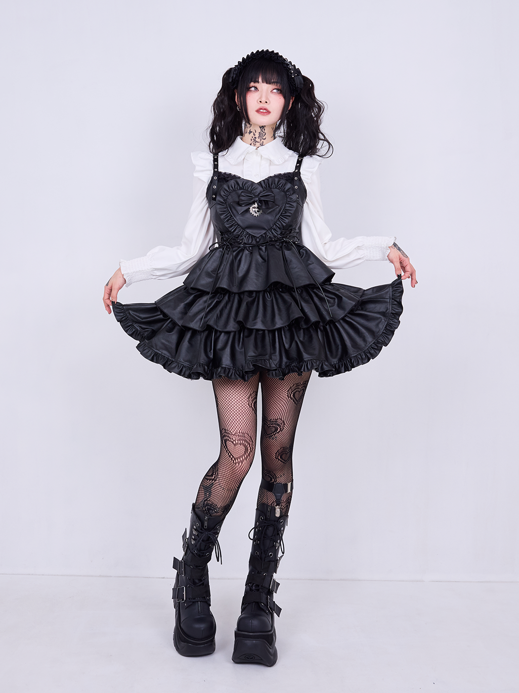 IMVAL / Frill Heart Dress [BLK] - QOOZA