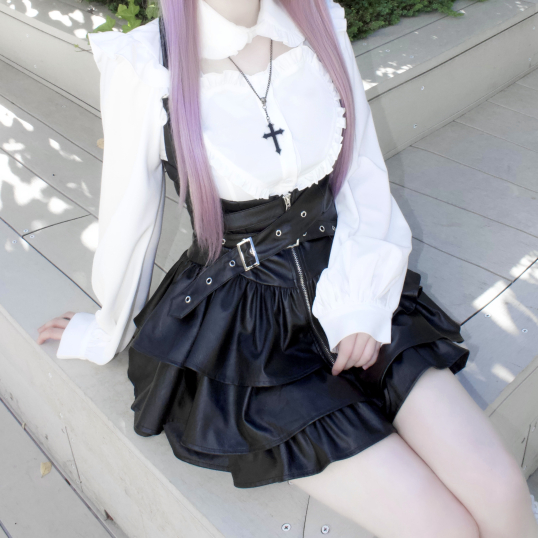 IMVAL / Frill Leather Dress [BLK] - QOOZA