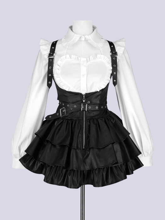 IMVAL / Frill Leather Dress [BLK] - QOOZA