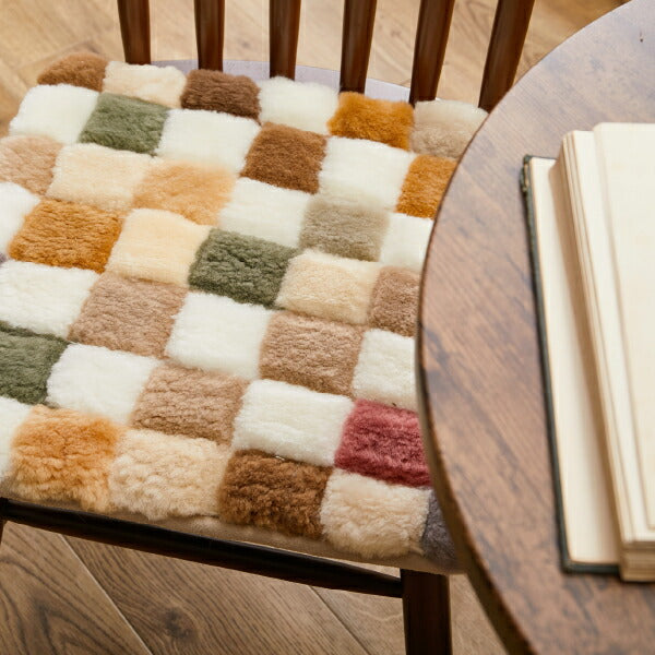 ムートン座布団 40×40cm 座布団 パッチワーク 羊毛 レトロ ムートン