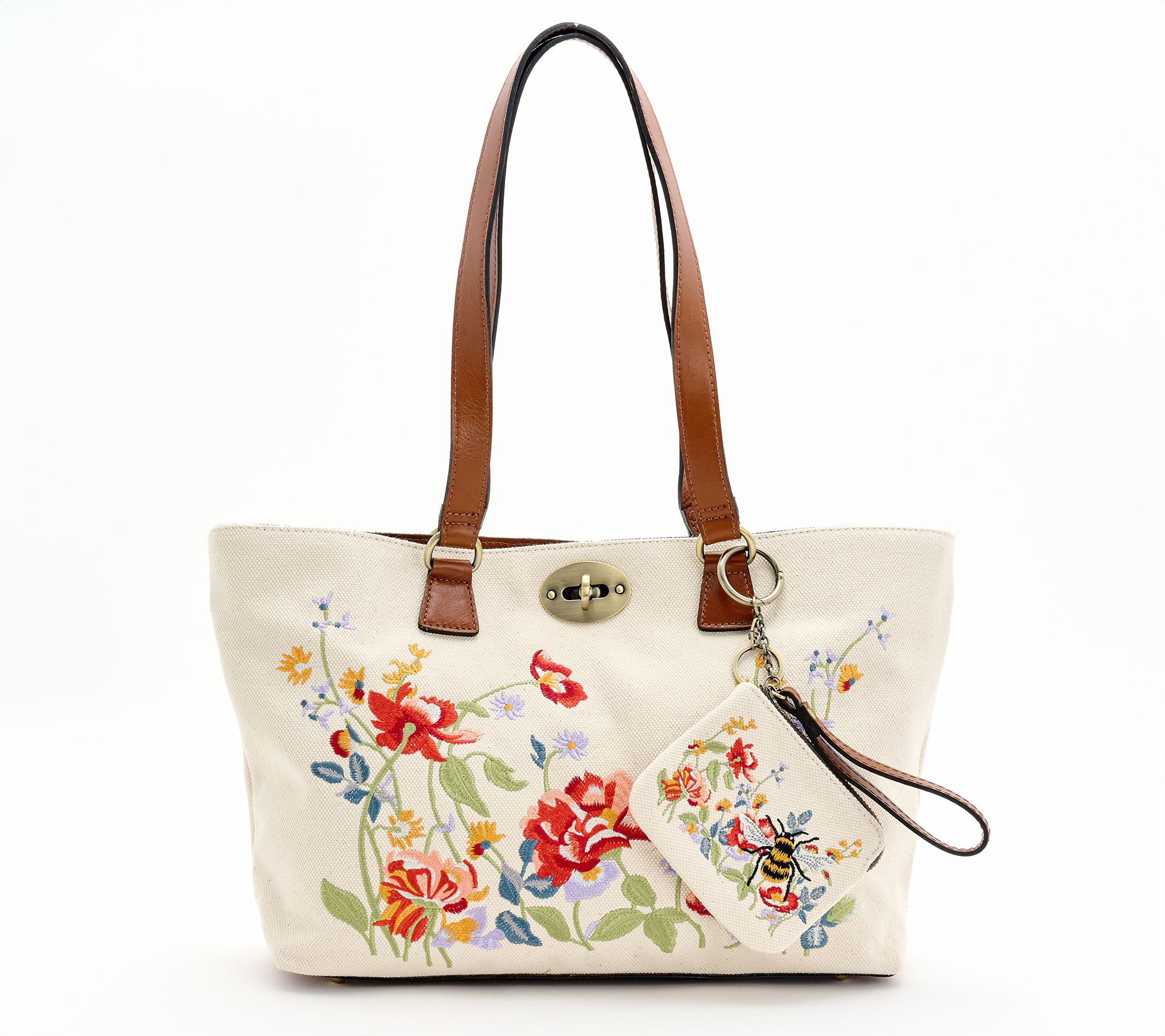 Patricia Nash Aegean Blooms Embroidery Nera Tote with Pouch