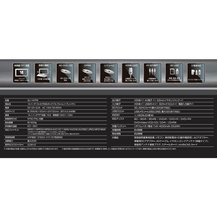 楽天市場】アグレクション Superbe ポータブルブルーレイプレーヤー SU