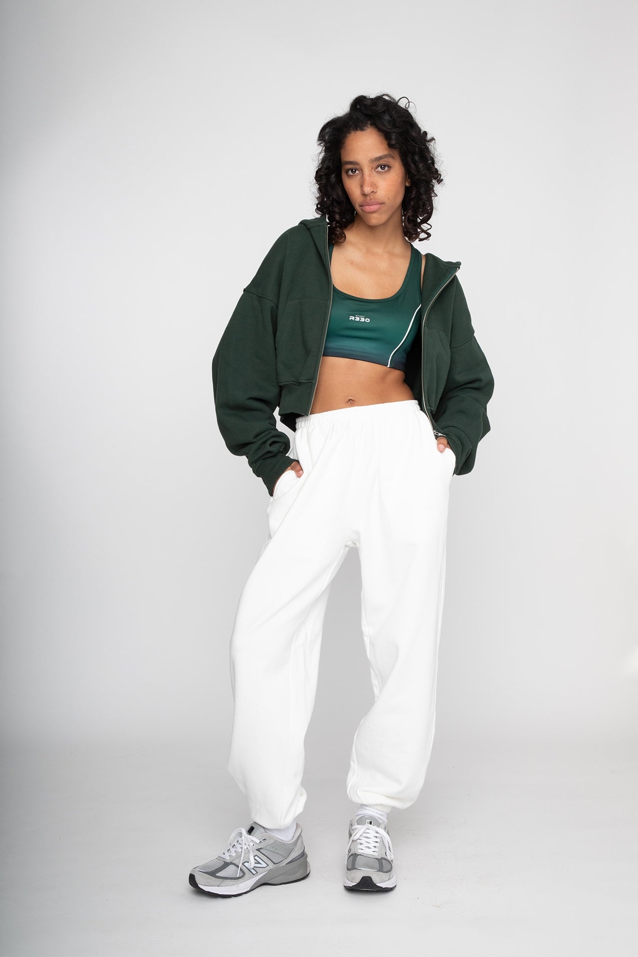 Cropped Zip Hoodie Green