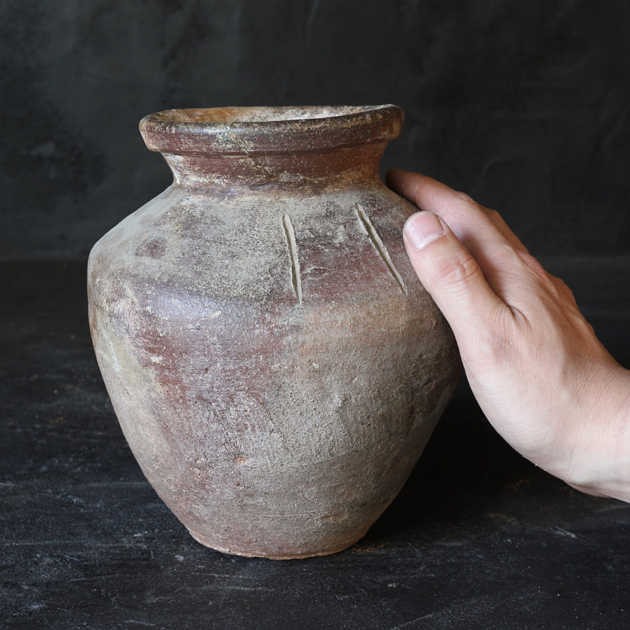 壷□かなり古い越前焼き船壷 素焼き 古壺 花瓶 花器 置物 時代物 骨董