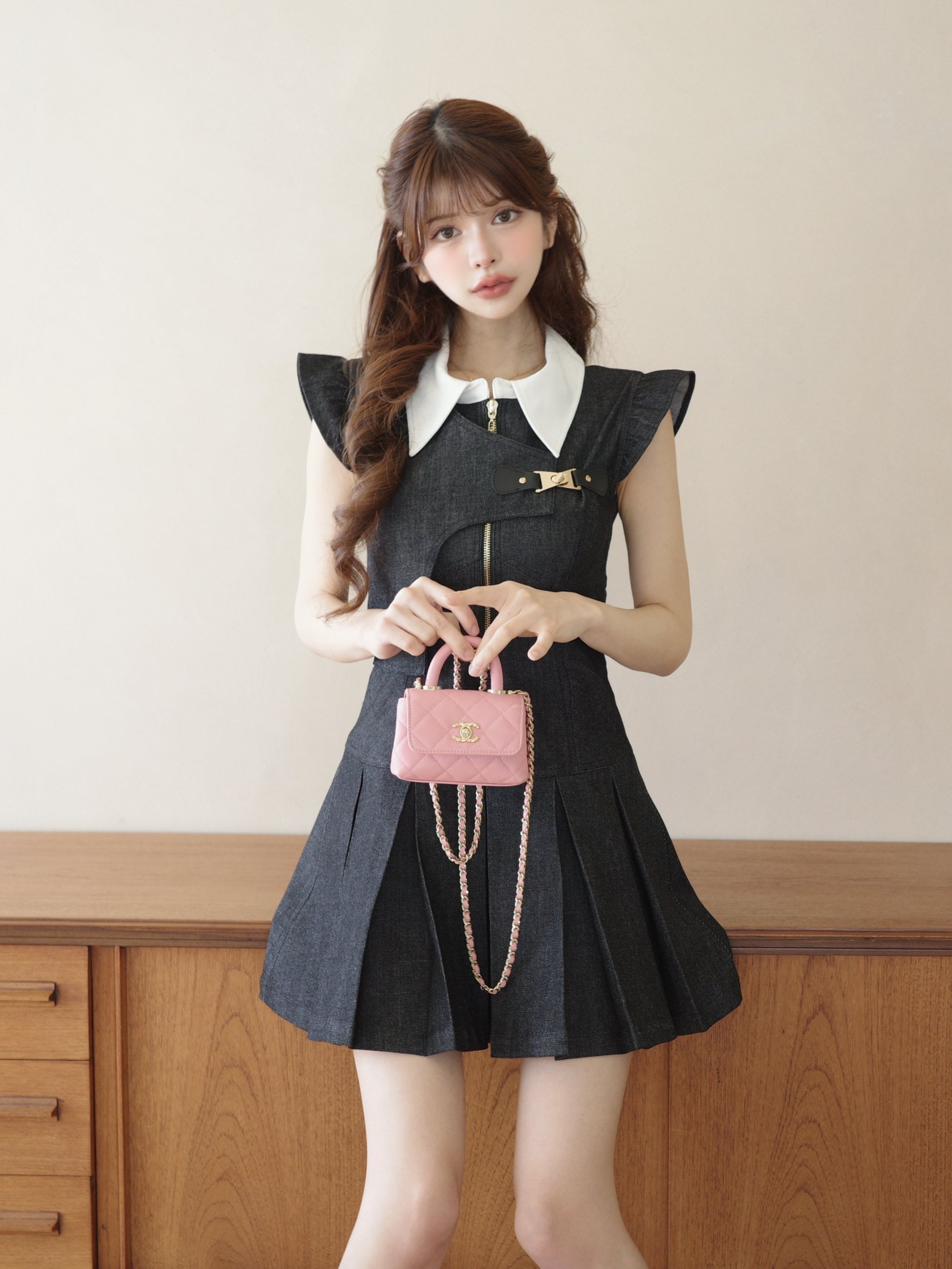 アシンメトリーバックルデニムワンピース – Randy