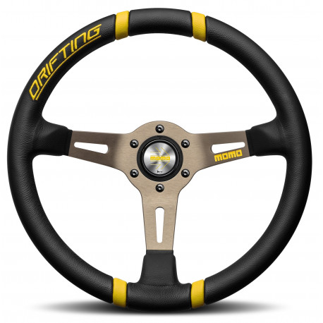 3 spokes steering wheel MOMO DRIFTING 350mm, Black Yellow leather
