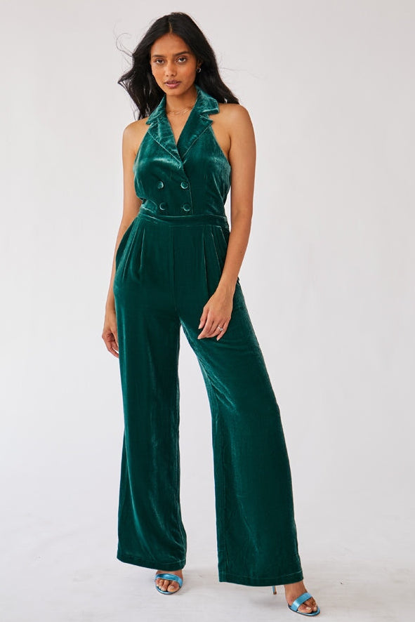 Dark Green Velvet Jumpsuit - RachelAntonoff.com