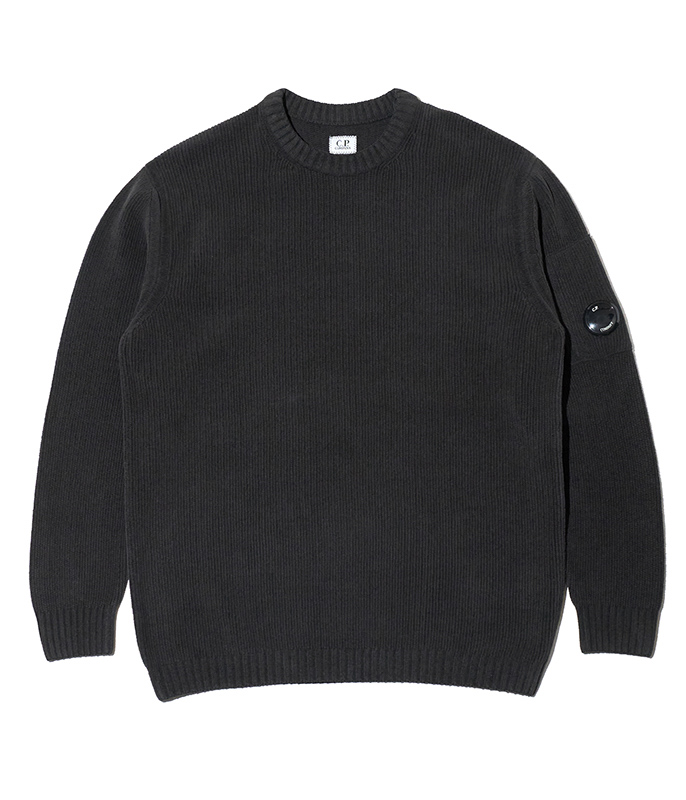C.P.COMPANY COTTON CHENILLE CREWNECK SWEATER [BLACK] - Fresh
