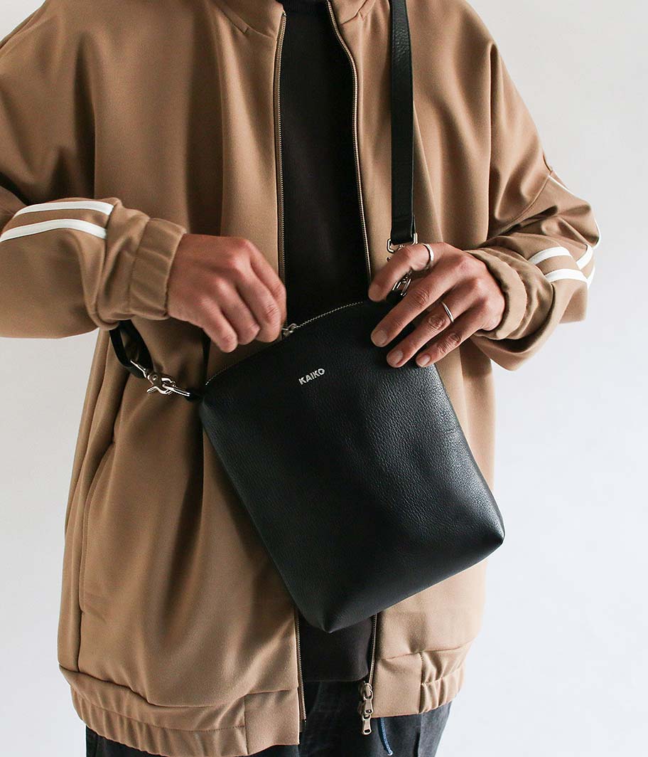 KAIKO Leather Shoulder Bag [BLACK] - Fresh Service NECESSARY or