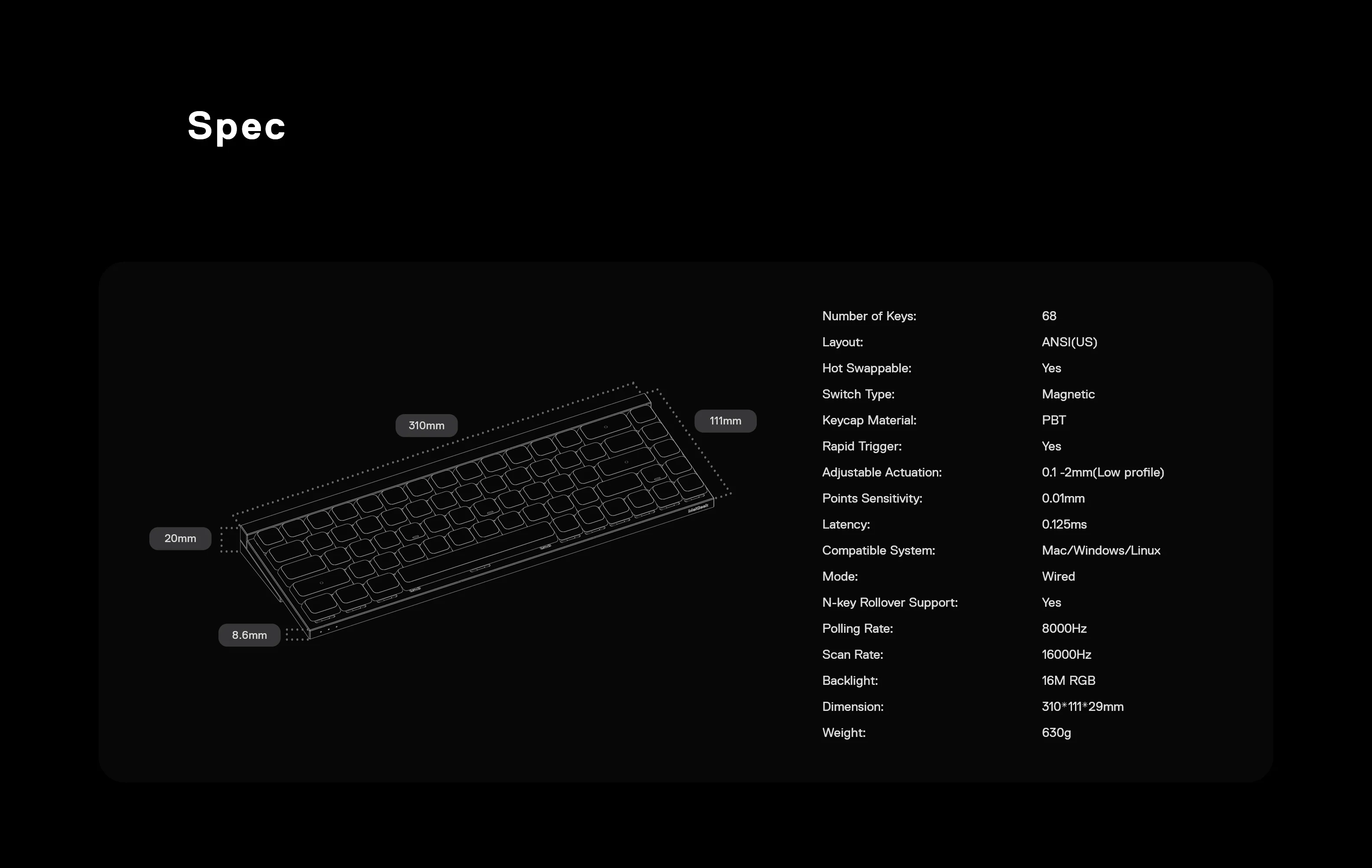 MelGeek MADE68 Air Pink ラピッドトリガーキーボード ロープロファイル