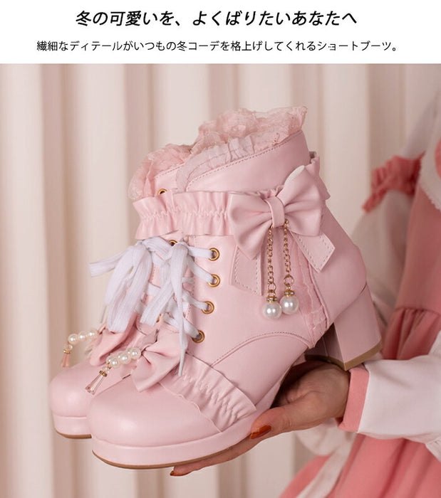 7日内出荷】【5cm ヒール】厚底ブーツ ロリータ ブーツ レディース
