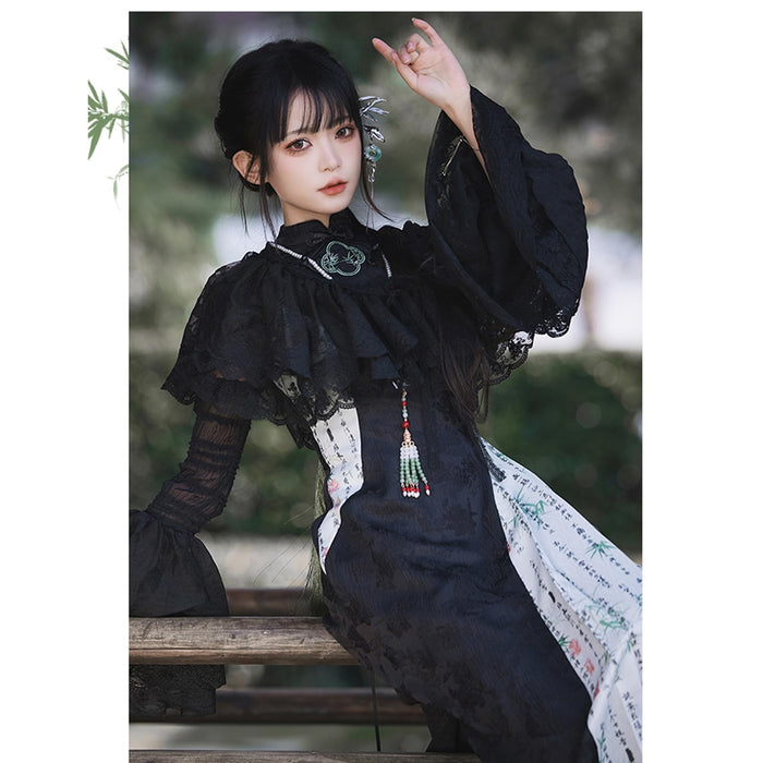 7日内出荷】中華 チャイナドレス 姫袖 ロリータワンピース 竹 ゴスロリ