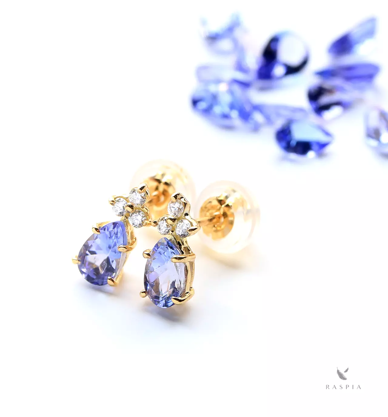 K18 タンザナイト＆ダイヤモンドのポストピアス ~Ello Lilas~ 12月