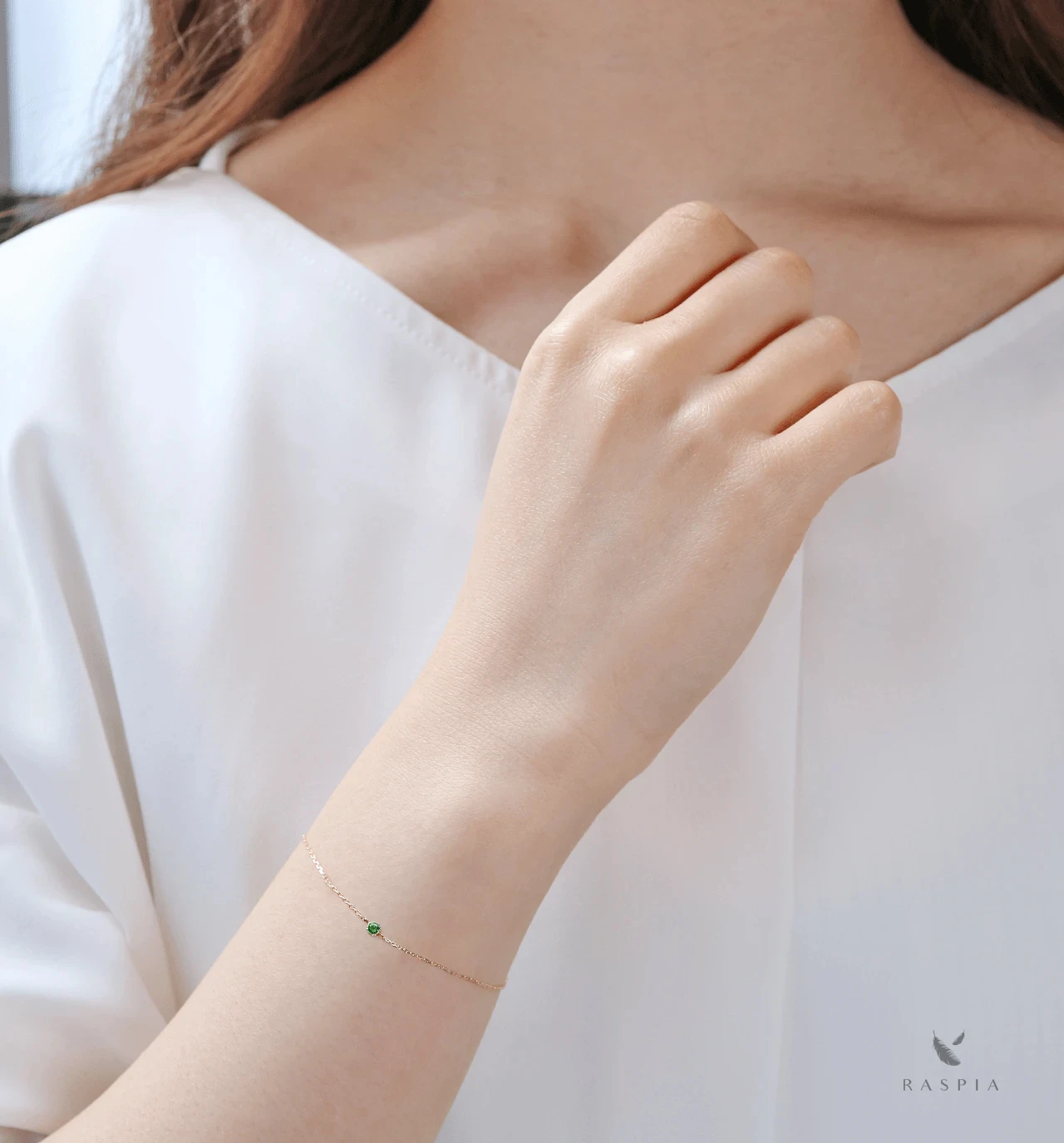 1月誕生石 K10 ツァボライト(グリーンガーネット)の一粒ブレスレット