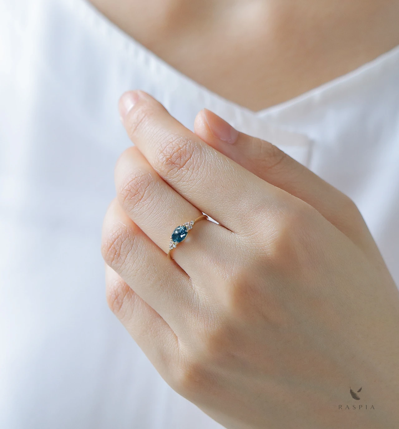 ロンドンブルートパーズ＆ダイヤモンド K18リング オーバルカット