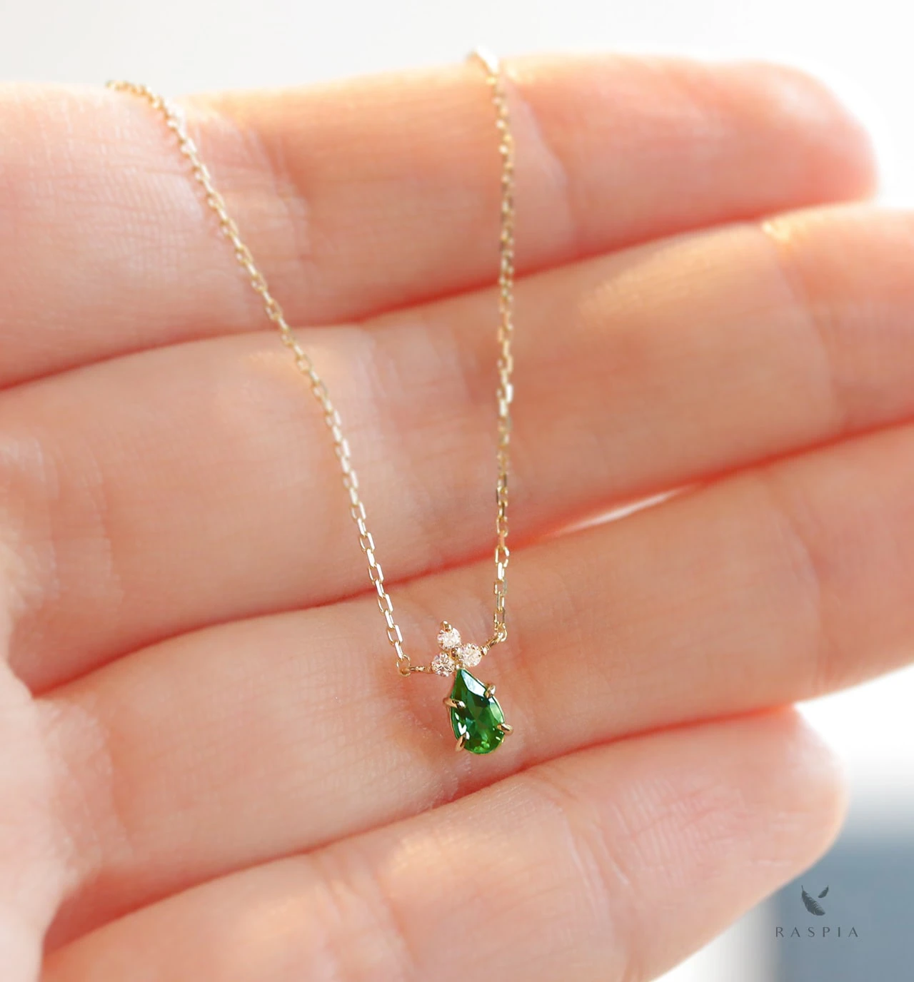 K18 ツァボライト(グリーンガーネット)＆ダイヤモンドのネックレス