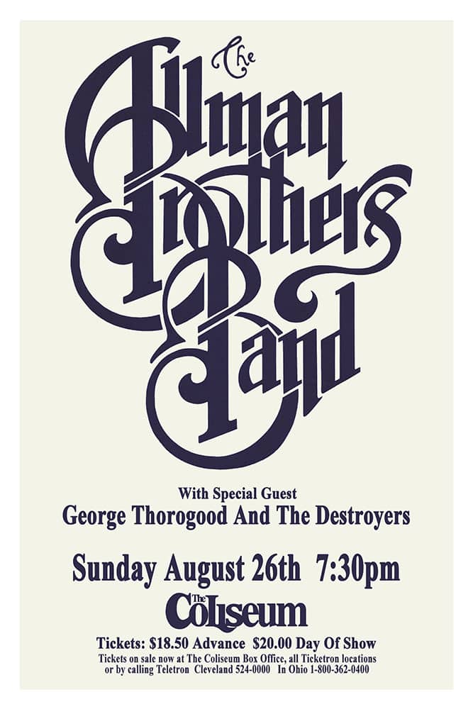 Allman Brothers / George Thorogood 1990 Cleveland Concert Poster