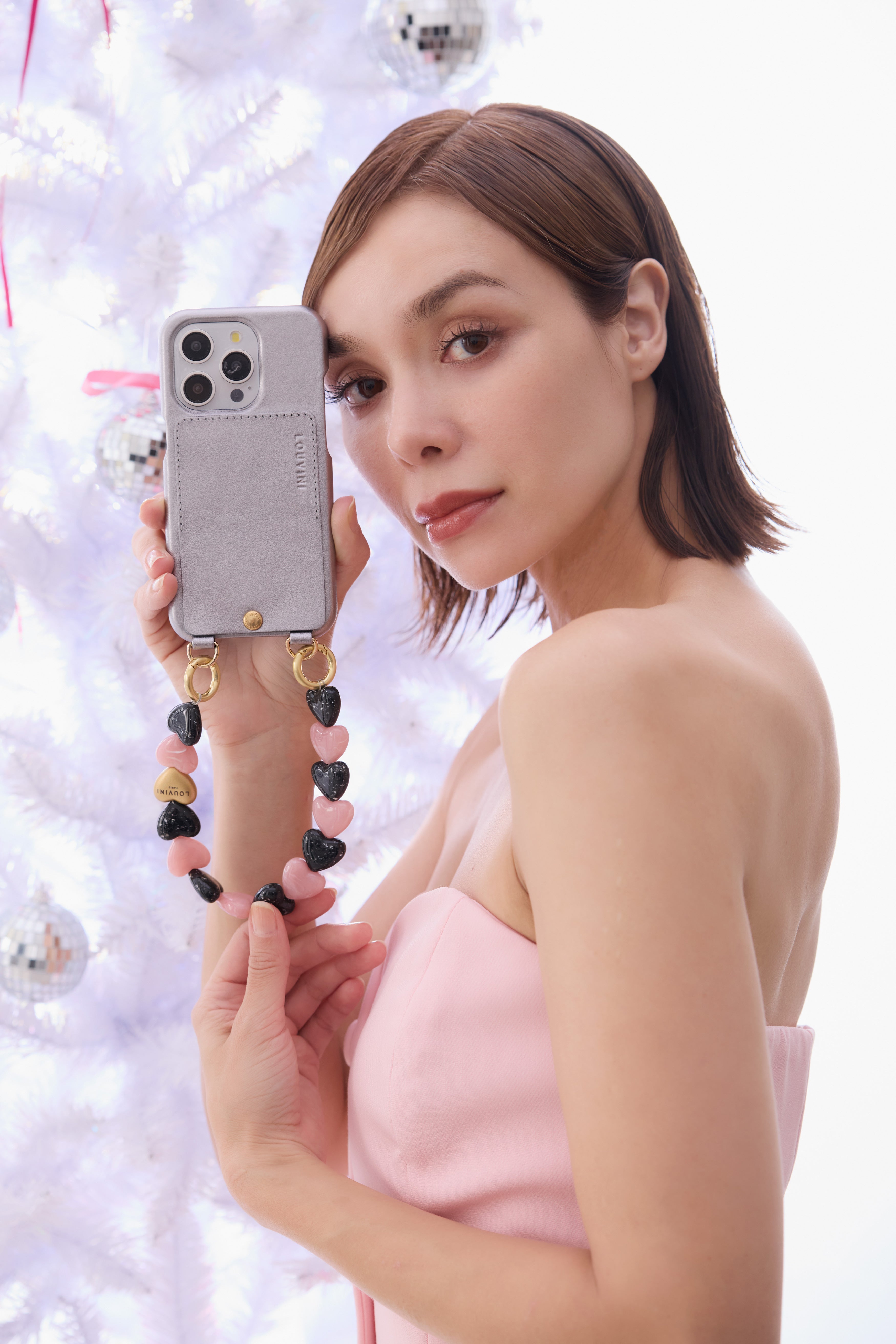 予約販売（3月上旬入荷予定）ハンドストラップ PETIT CUORE BLACK-PINK