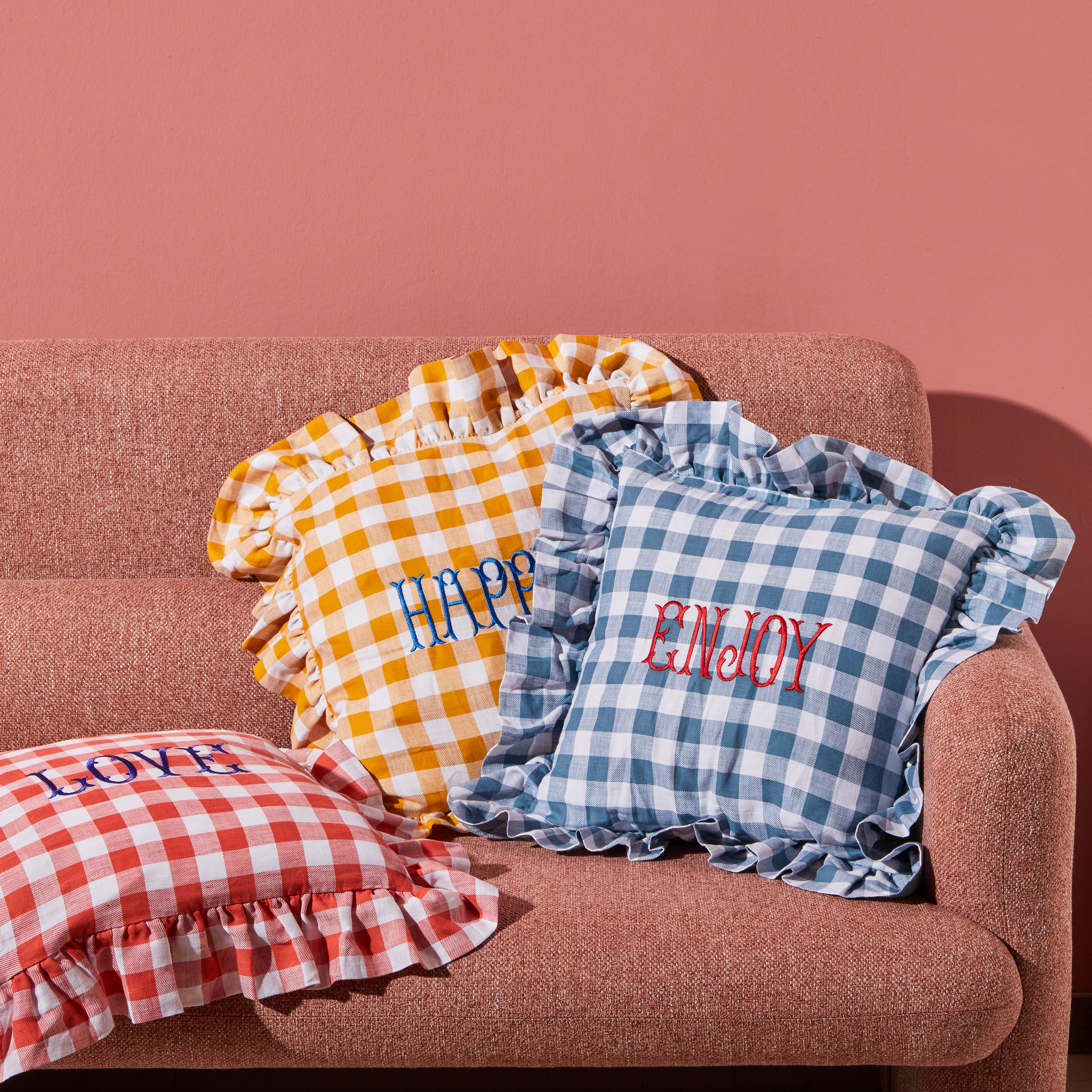 ギンガムチェッククッション ENJOYブルー – R deco interiors