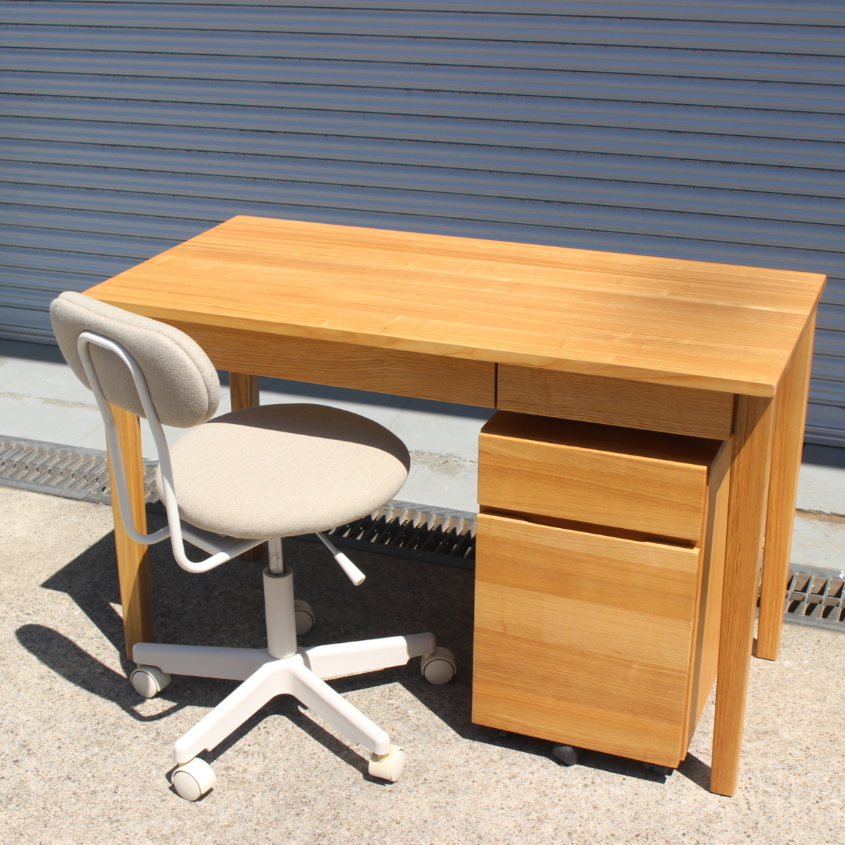 無印良品 MUJI 学習机 デスクチェア ワゴン 3点セット 無垢材 - 川崎市