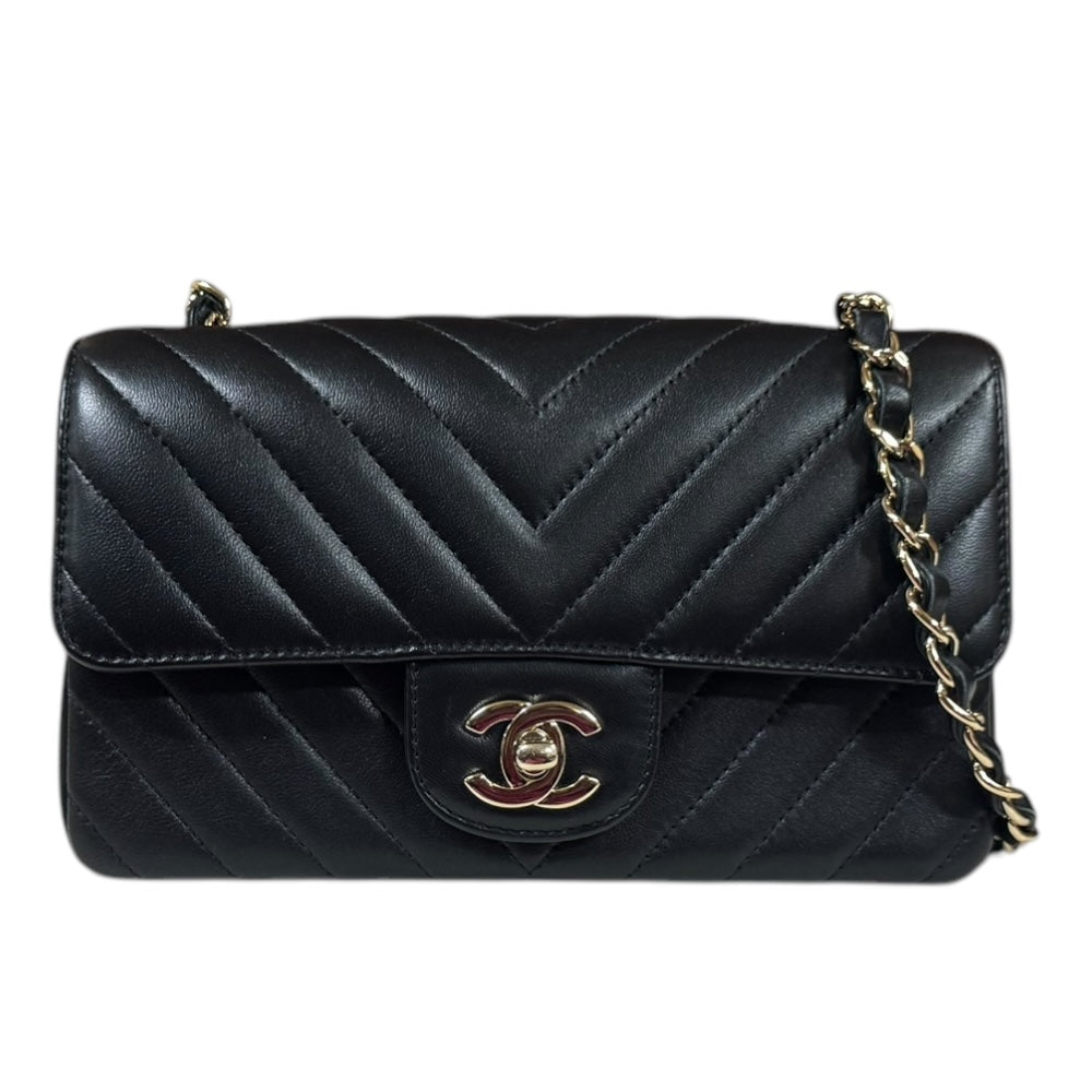 CHANEL シャネル Vステッチ ショルダーバッグ レザー ブラック