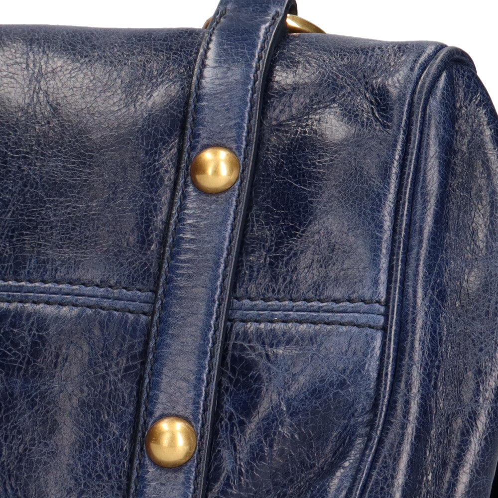 ミュウ ミュウ Miu Miu リボン ショルダーバッグ レザー ネイビー