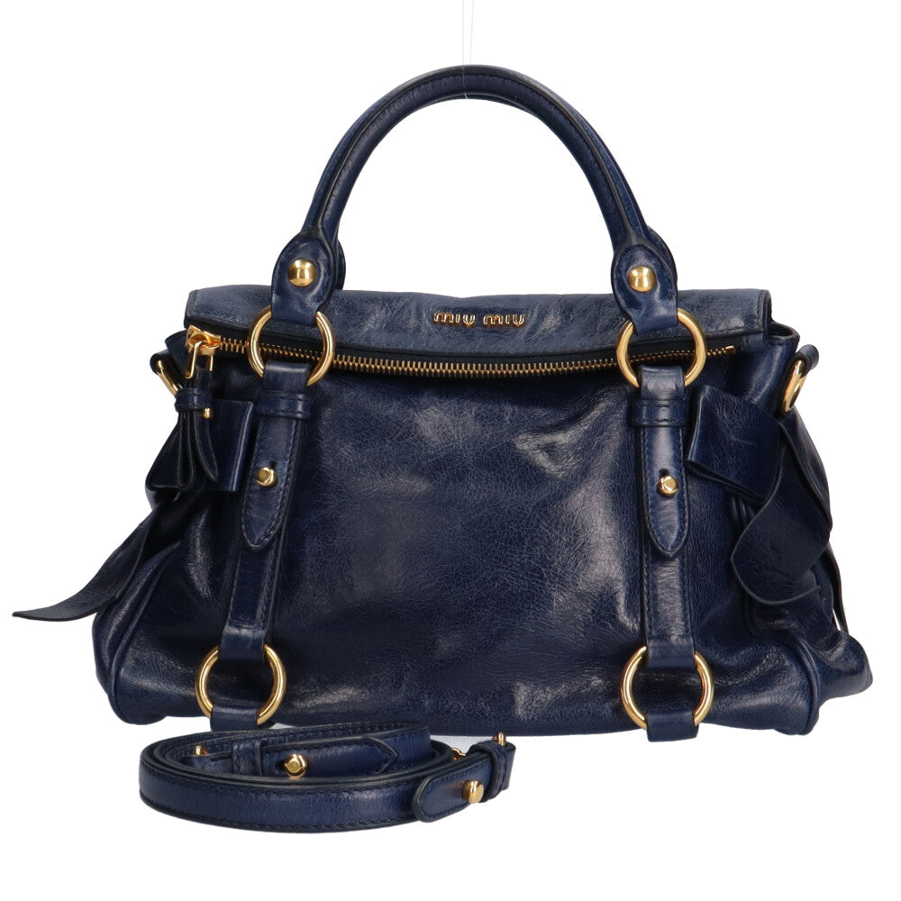 Miu Miu Ribbon Shoulder Bag Leather Navy Women's Used – 【公式