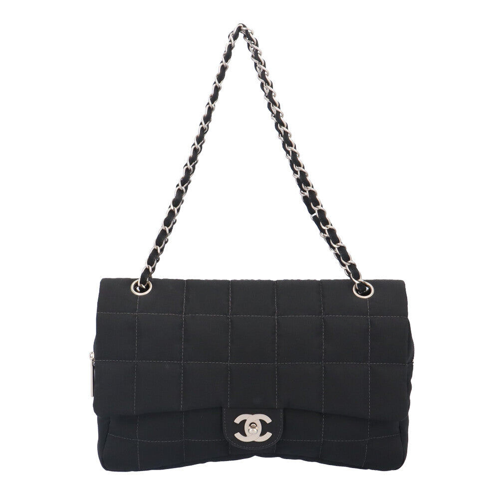 CHANEL Chocolate Bar Shoulder Bag Nylon Black Women's Used