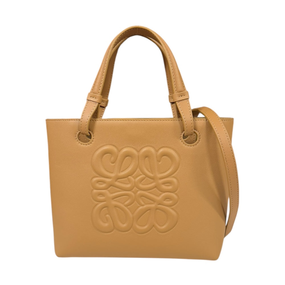 LOEWE Tote Bag Mini Anagram Shoulder Bag Leather Beige Women's