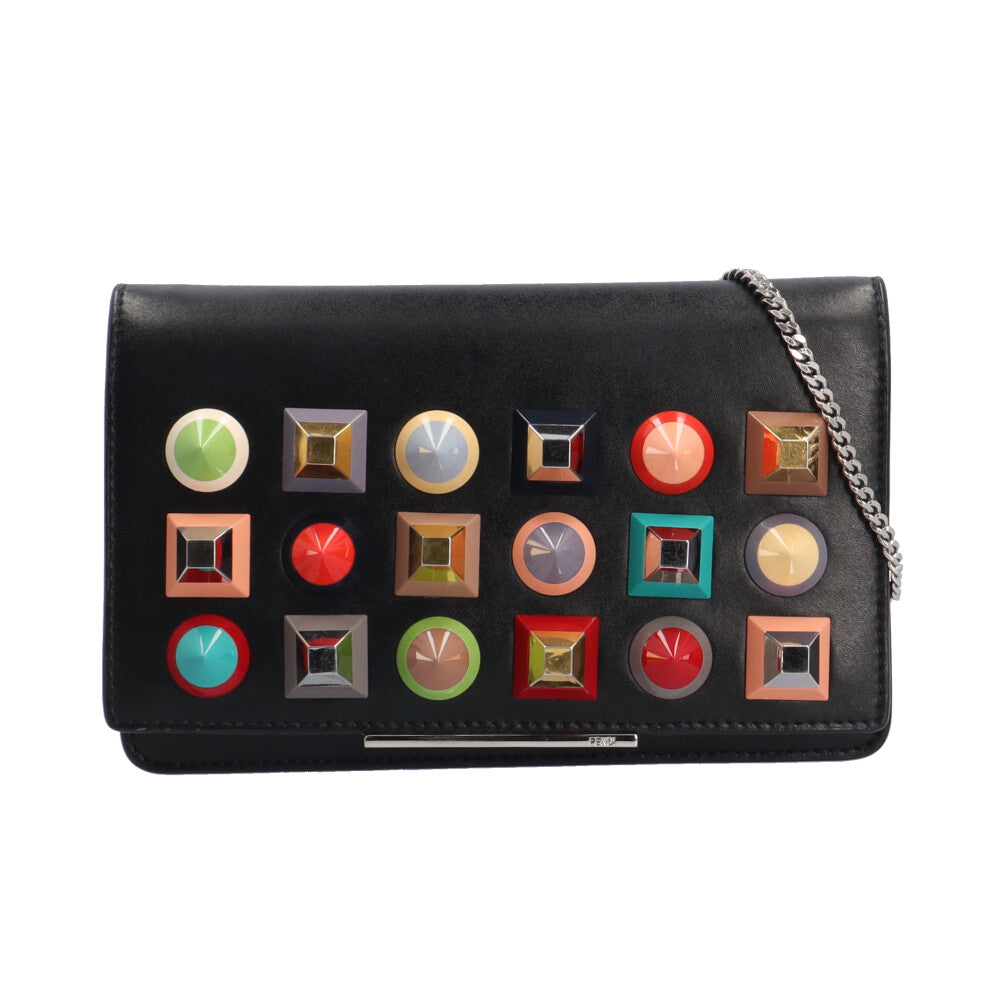 FENDI フェンディ マルチスタッズ ショルダーバッグ レザー ブラック