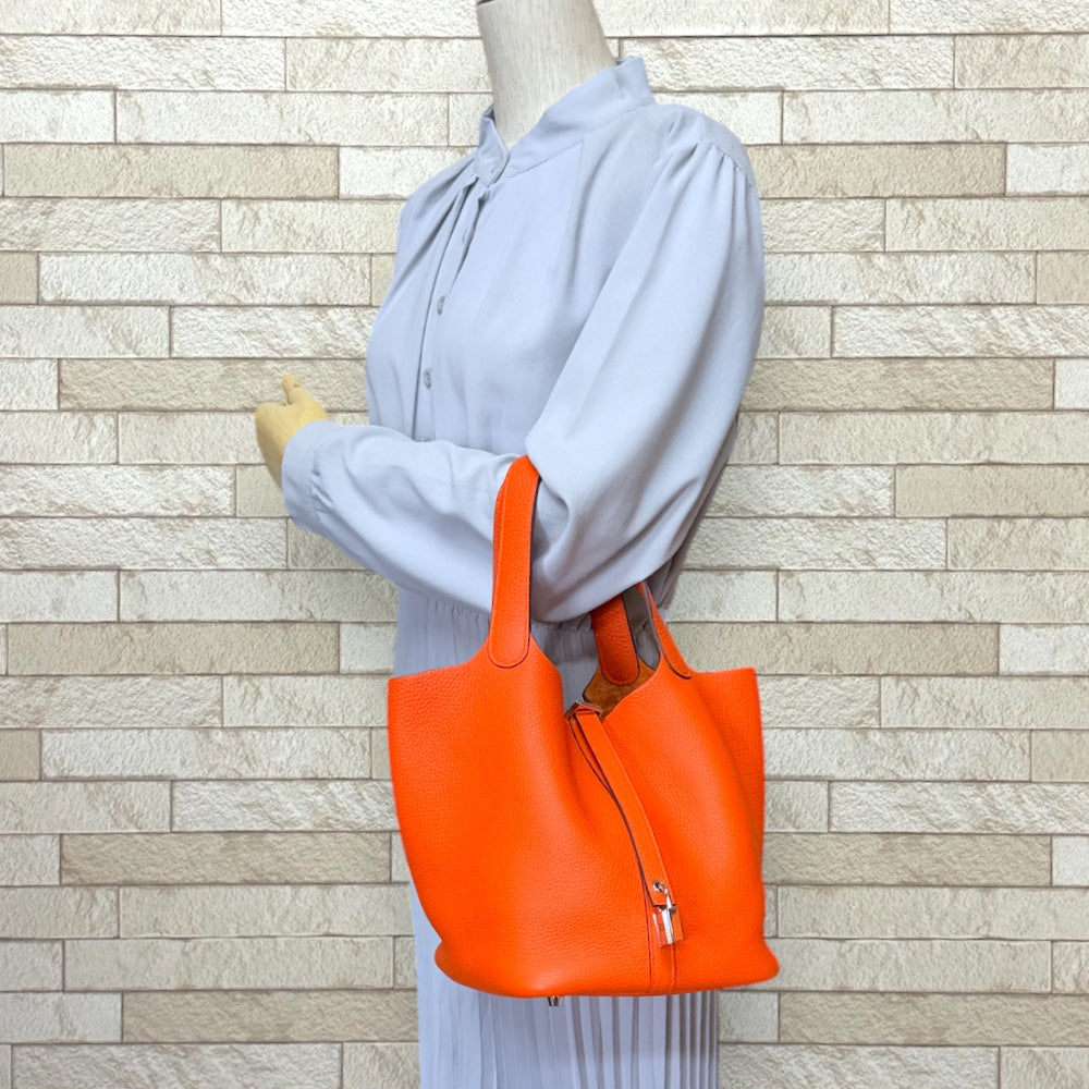 HERMES エルメス ピコタンロックMM ハンドバッグ レザー オレンジ