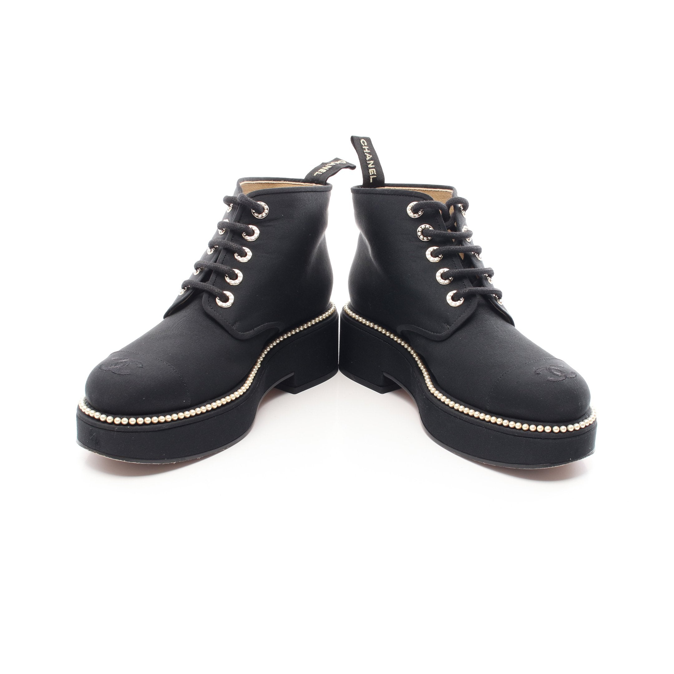 ココマーク レースアップ ショート ブーツ ファブリック ブラック