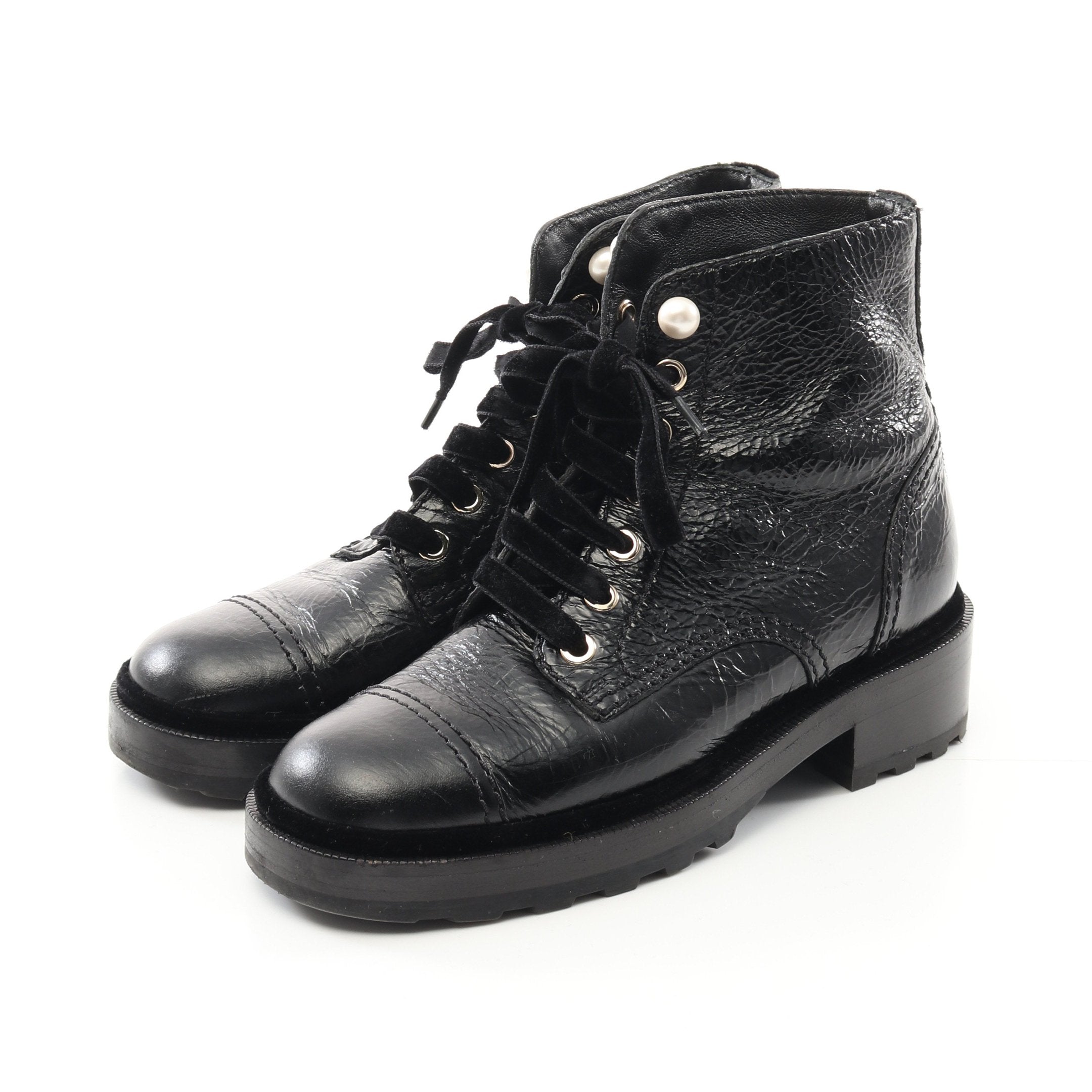 ココマーク ショート レースアップ ブーツ レザー ブラック シワ加工