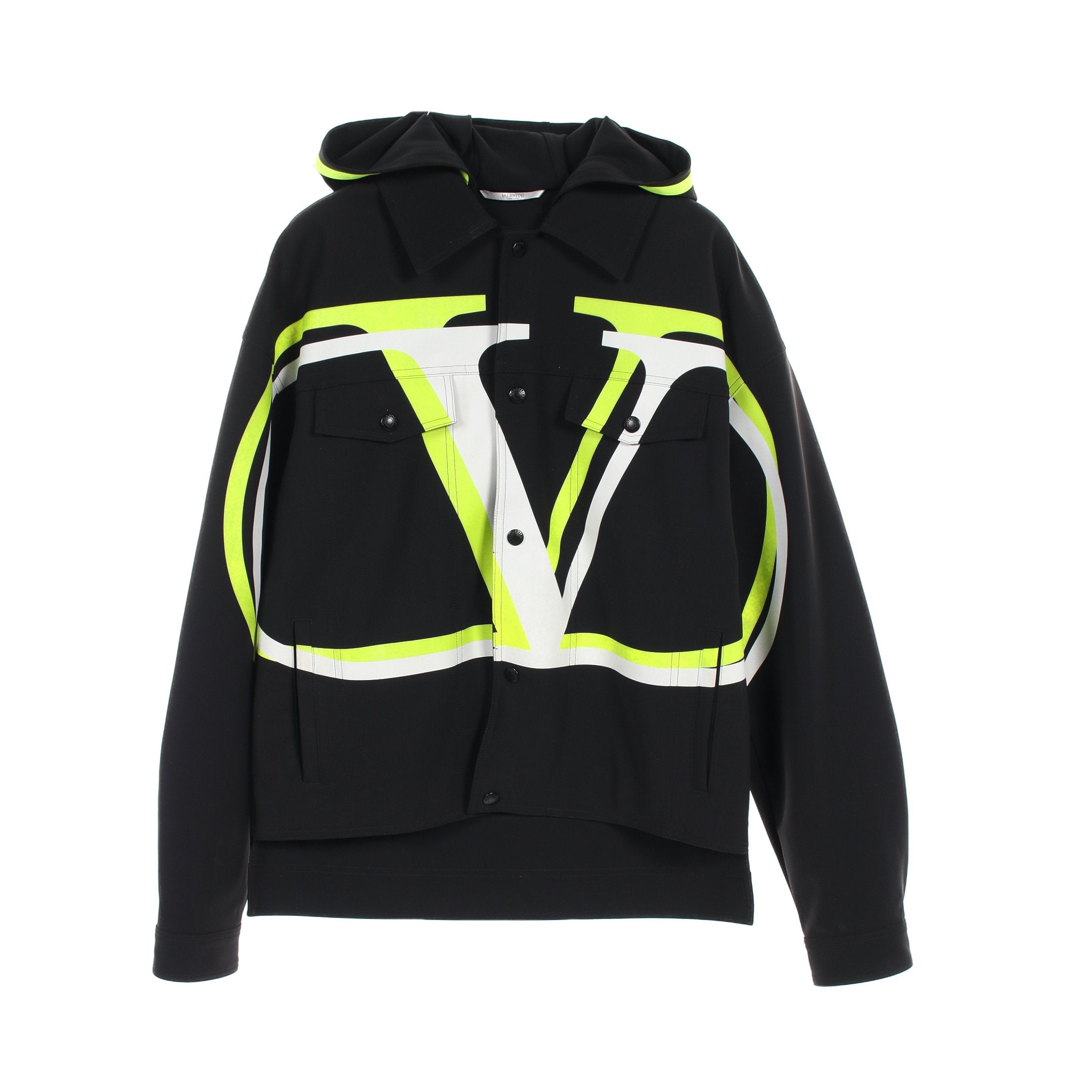 Vロゴ ジャケット ナイロン ブラック イエローグリーン グレー フード