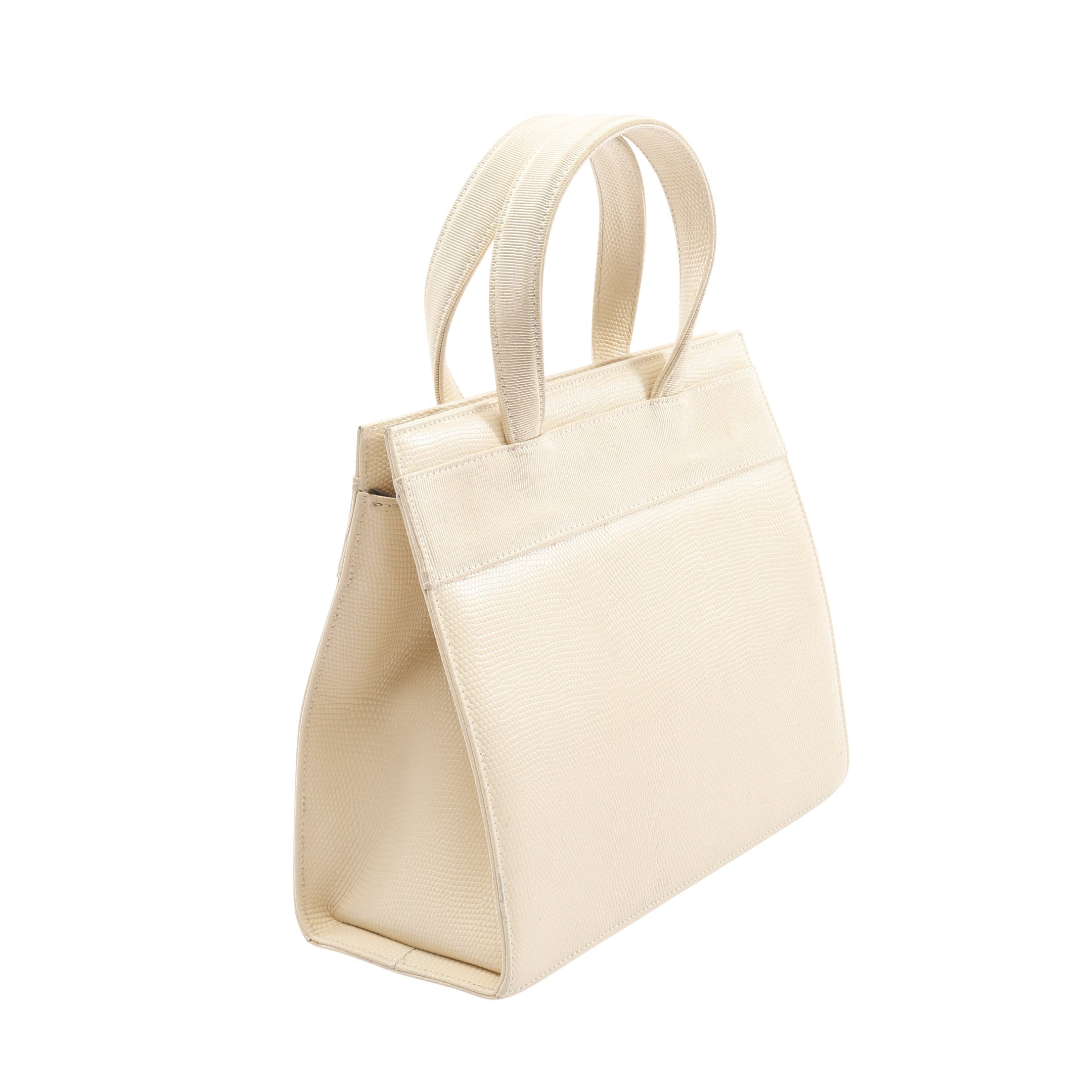 ヴァラリボン ハンドバッグ レザー アイボリー 2WAY リザード型押し