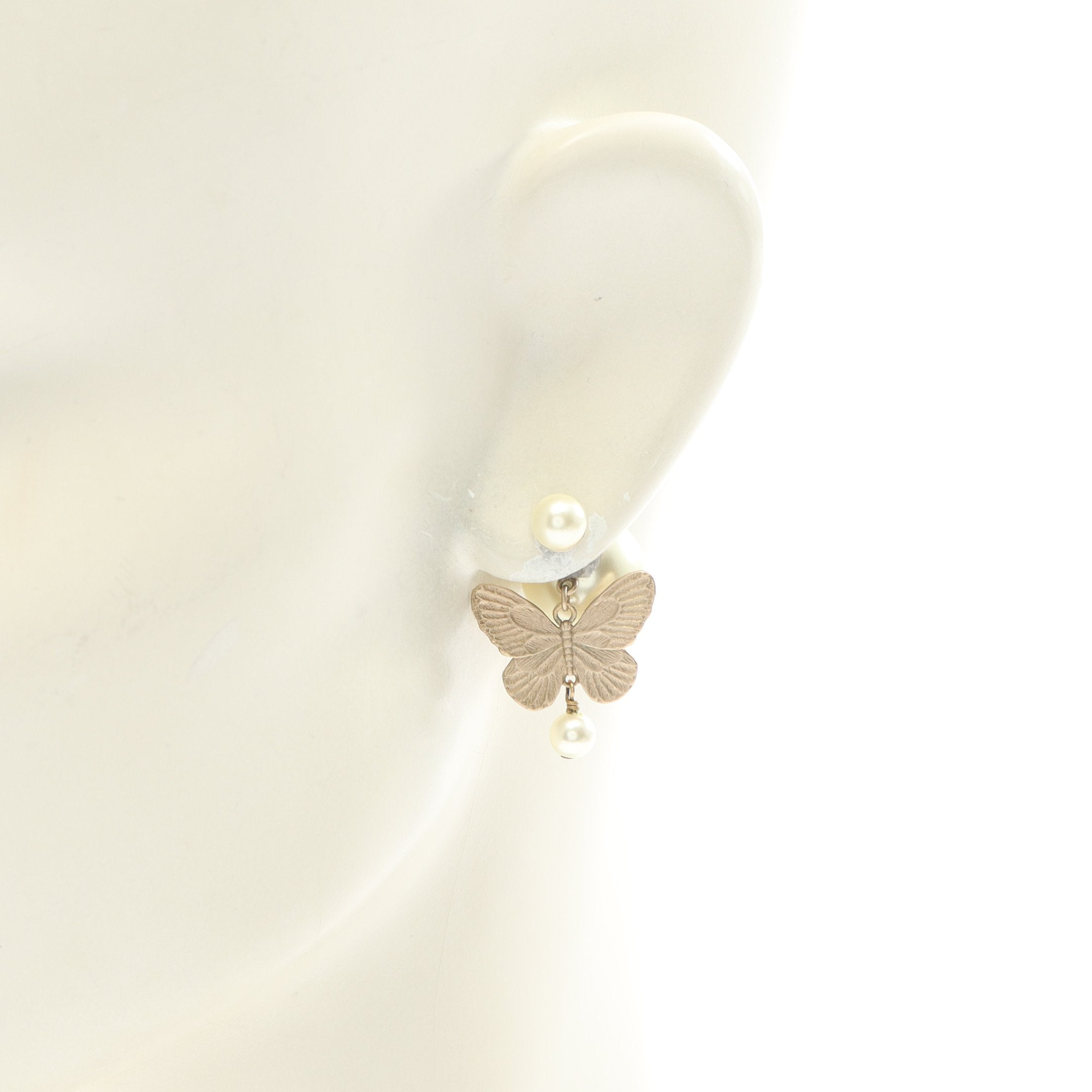 Dior Tribales トライバル ピアス 蝶 GP フェイクパール ゴールド