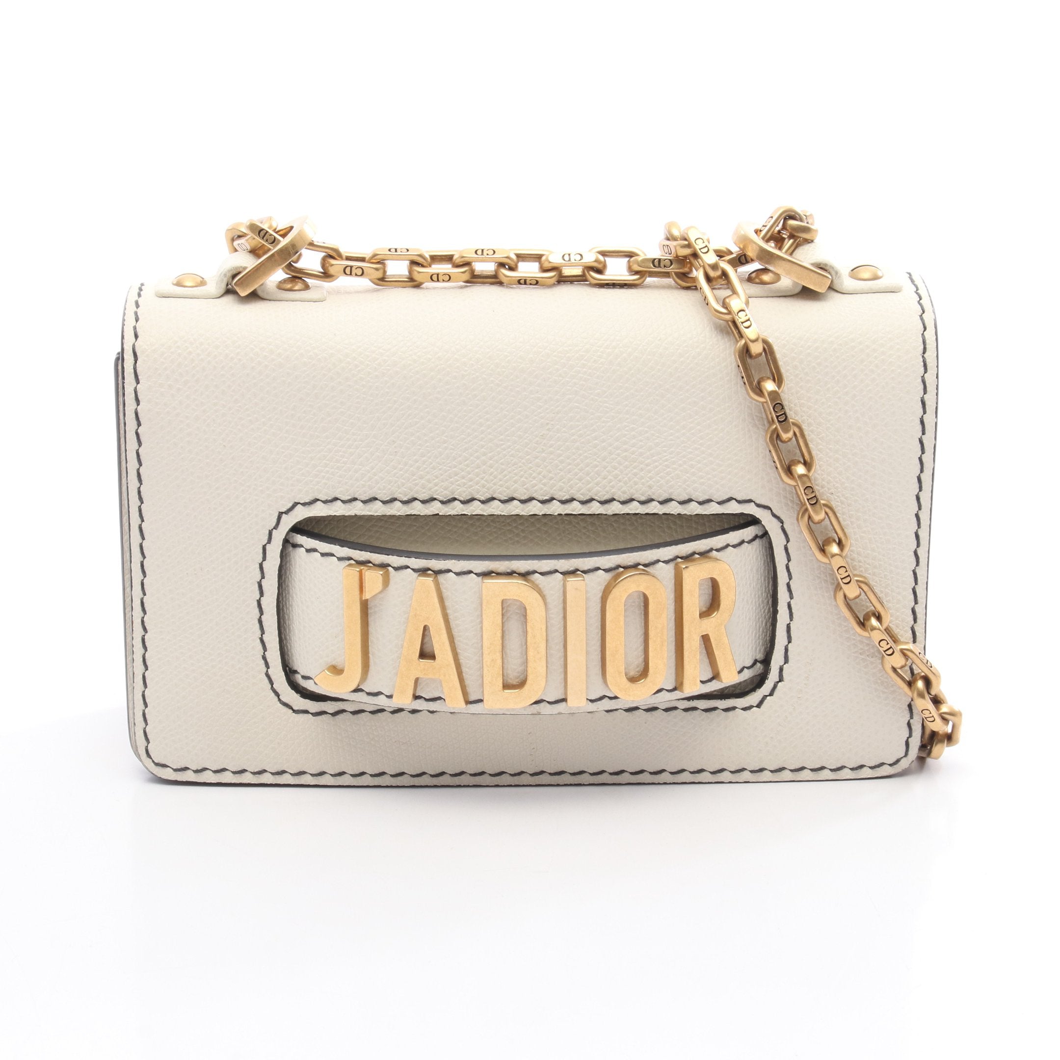 ジャディオール チェーンショルダーバッグ レザー オフホワイト